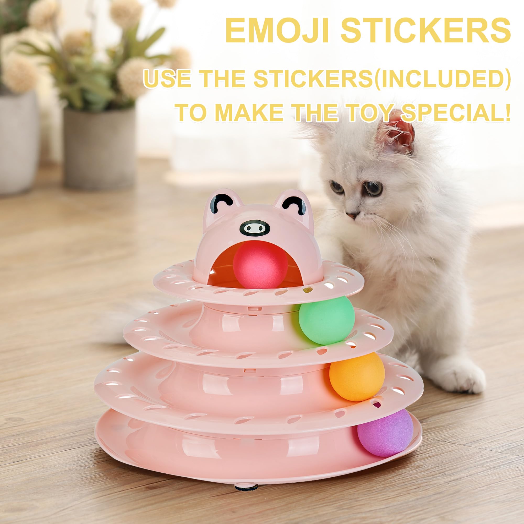 Gefryco Cat Toys 4-Tier Roller Track, Turntable Cat Tower Toy with Colorful Chase Balls, Multi-Level Interactive Cat Toys for Bo
