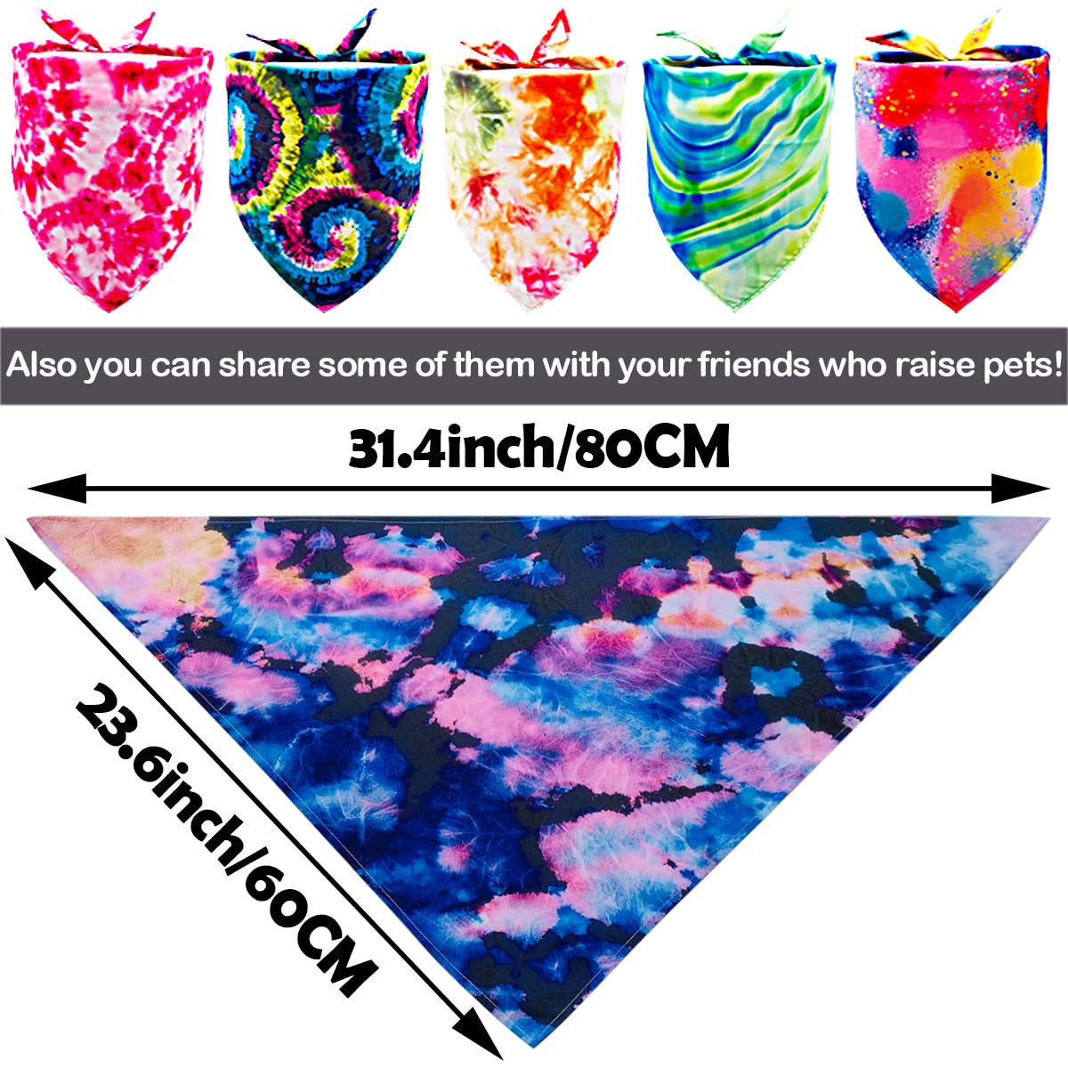 JpGdn 50PCS Dog Bandanas Tie Dye Bulk for Large XL Breed Dog Big Bandanas Pack Kerchief Washable Triangle Bibs Head Scarves Scar