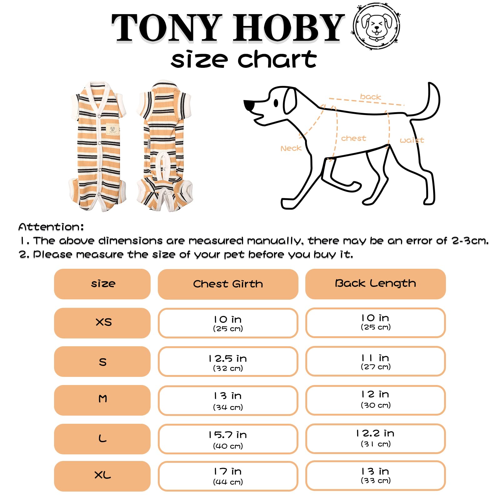 TONY HOBY Male Dog Pajamas, Cotton 4-Legged Jumpsuit, Large, Brown Stripe for Small Medium Dogs, Model DC009105
