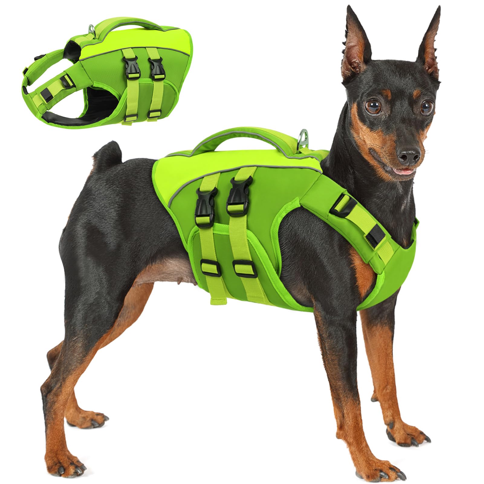 Queenmore Green X-Large Dog Life Jacket, Adjustable Reflective Dog Swimming Vest, Superior Buoyancy, High Floating Pet Life Vest