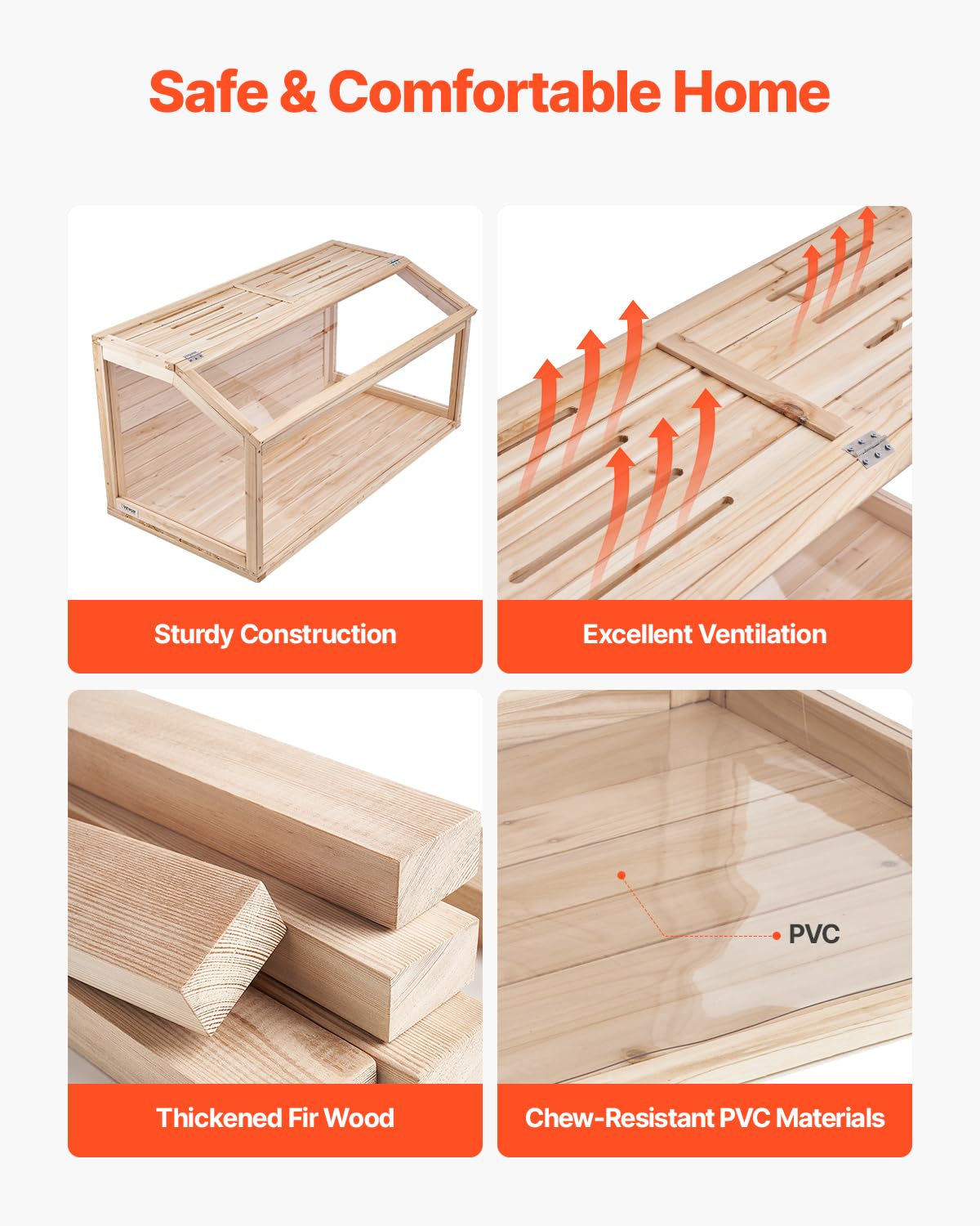 VEVOR Wooden Hamster Cage, 270 Viewing Hamster Habitat, 32 x 16 x 16 in, Dwarf Hamster Cages with Openable Top, Ventilated Small
