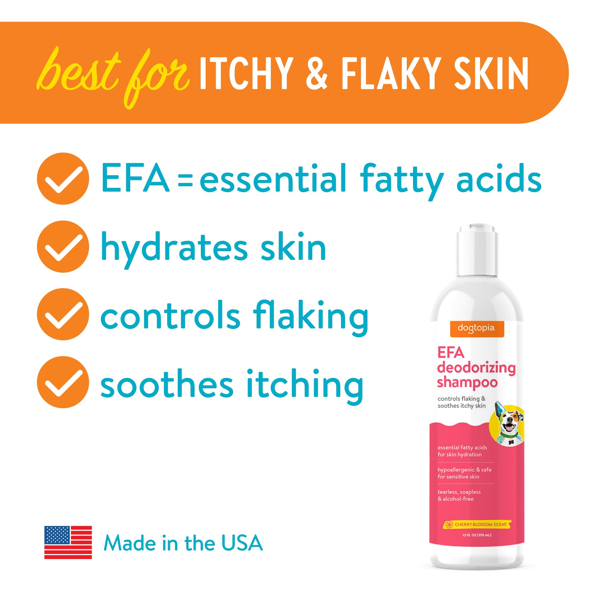Essential Fatty Acid (Efa) Deodorizing Shampoo For Dogs And Pets (12Oz) - Cherry Blossom Scent | Soothing Shampoo Rich With Mois