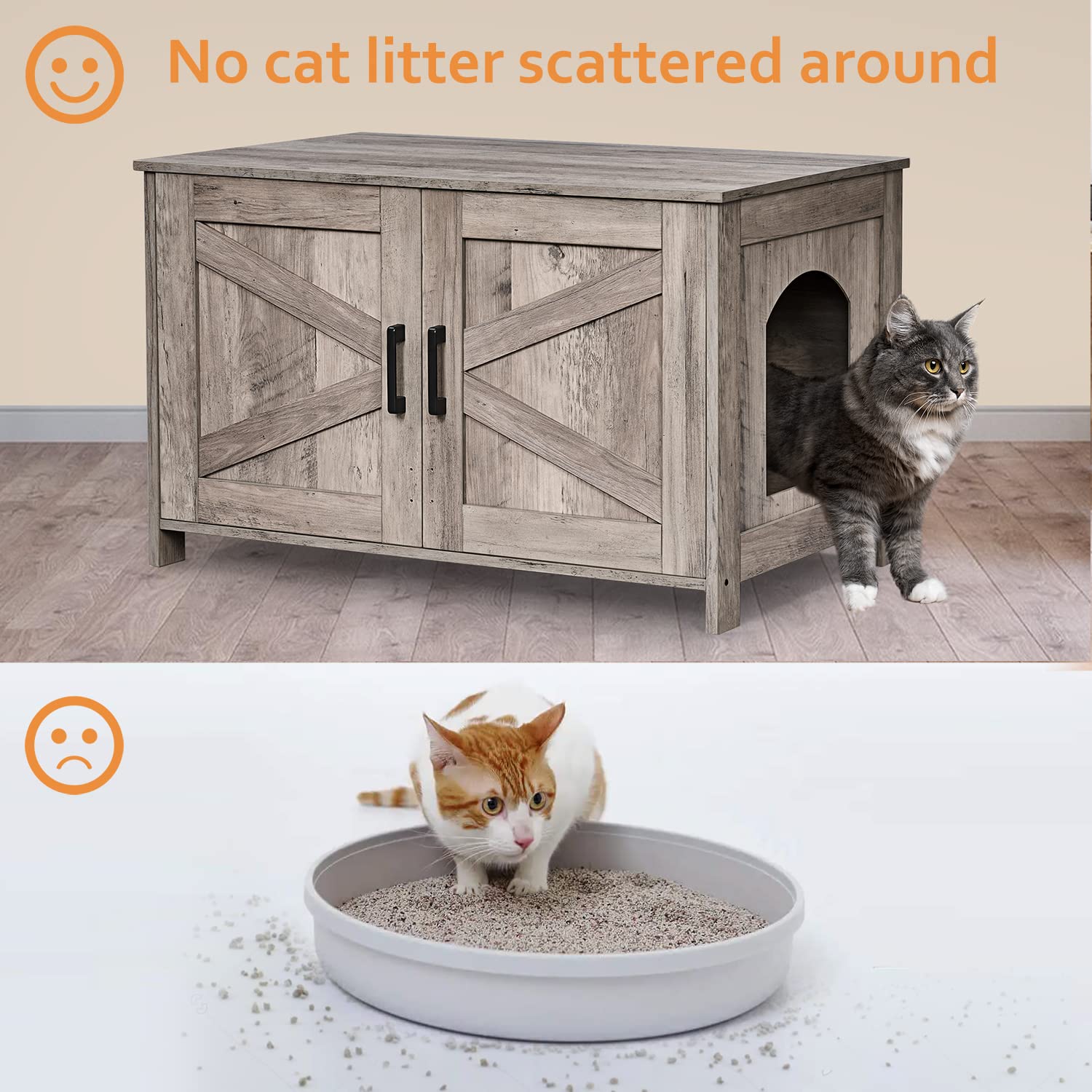 Homhedy Cat Litter Box Enclosure,Litter Box Furniture Hidden With Barn Door,Wooden Cat Washroom Furniture,Cat House,Fit Most Of Litter Box, Greige