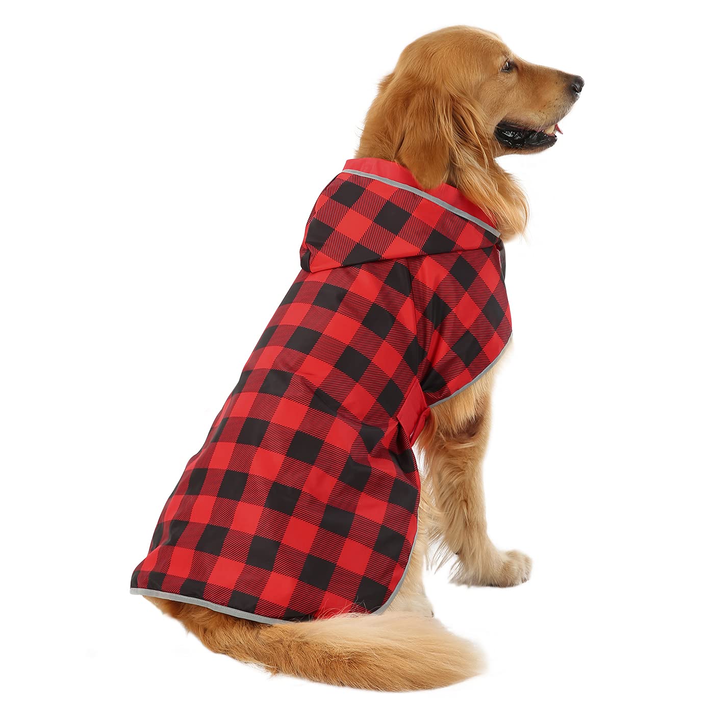 HDE Reversible Dog Raincoat Hooded Slicker Poncho Rain Coat Jacket for Small Medium Large Dogs Buffalo Plaid Red - XXL