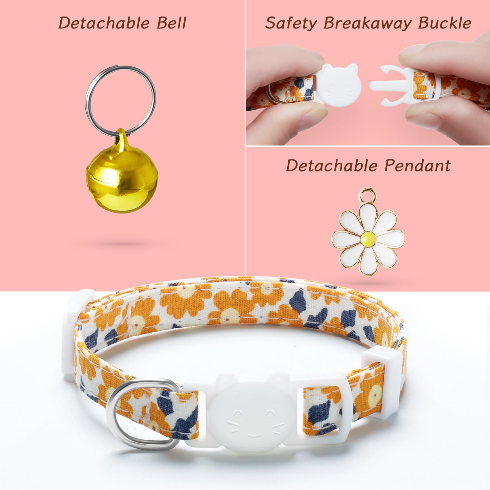 Lafayi 4 Pack Cotton Breakaway Cat Collar With Bell & Flowers Pendant,Cute Pet Kitten Collar For Girl Boy Cats,Pet Supplies,Stuf