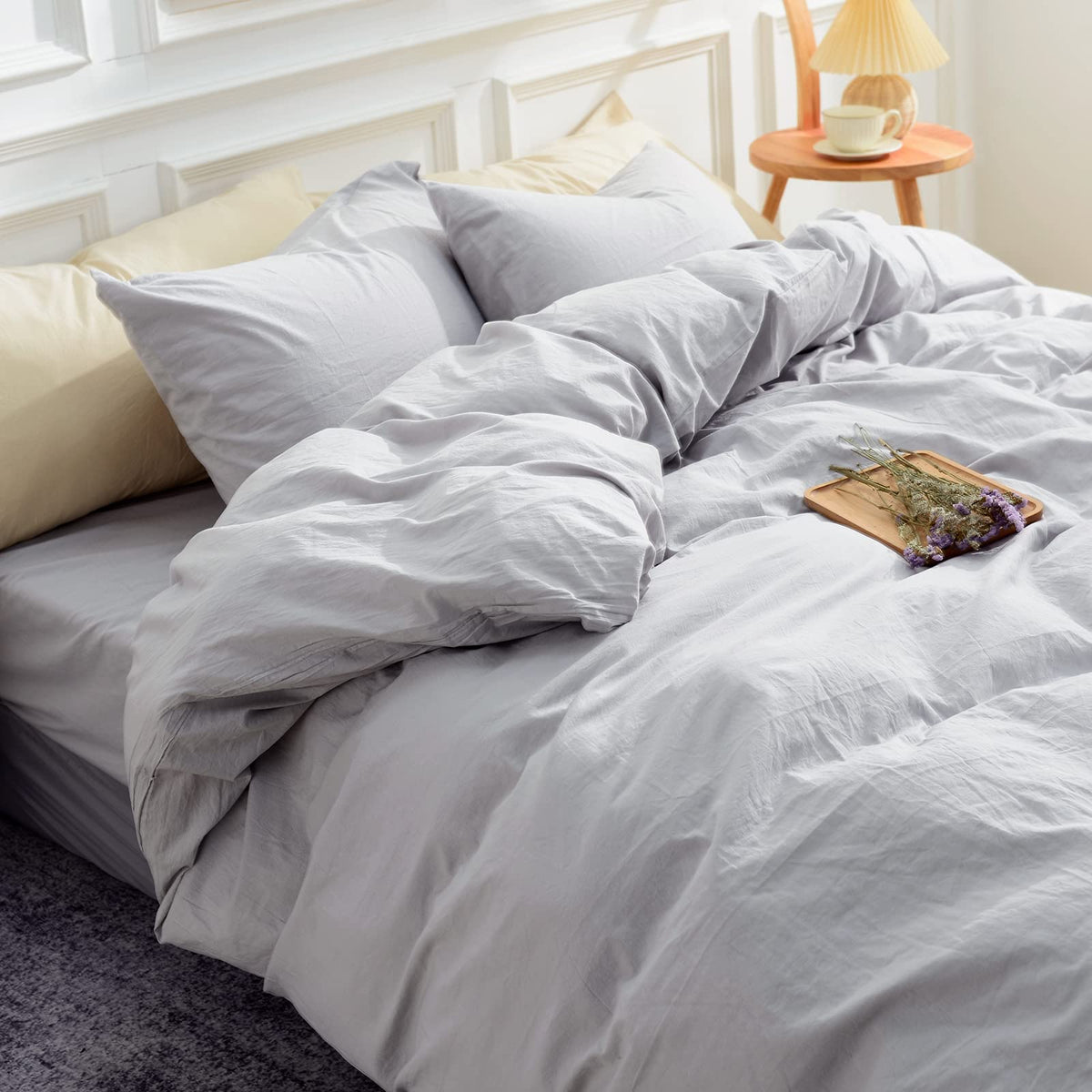 Nexhome Pro Duvet Cover Set Queen Size Linen Feel Textured Organic Natural 100 Washed Cotton Duvet Cover 3 Pieces Bedding Set Wi