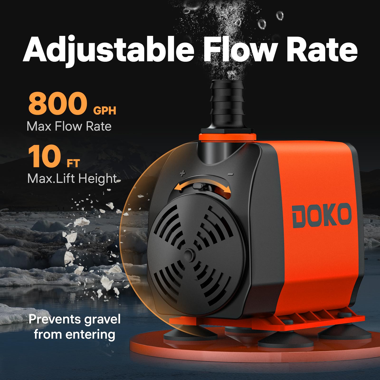 DOKO 800GPH Submersible Water Pump, Fountain Water Pump with 6FT Power Cord and 3 Nozzles, 60W, Ultra Quiet Pond Pumps for Pond