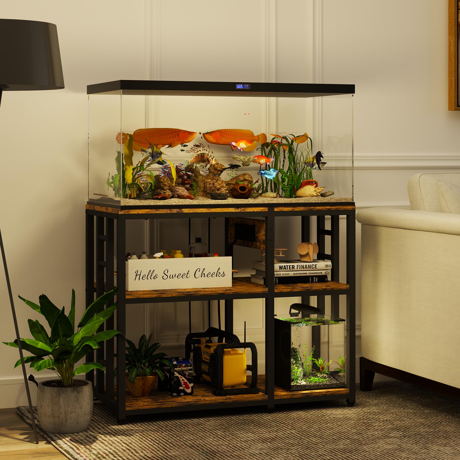 MILEFA Reinforced 40-50 Gallon Aquarium Stand with Power Outlet | Ultra-Stable 750LBS Capacity Metal Fish Tank Stand for Reptile