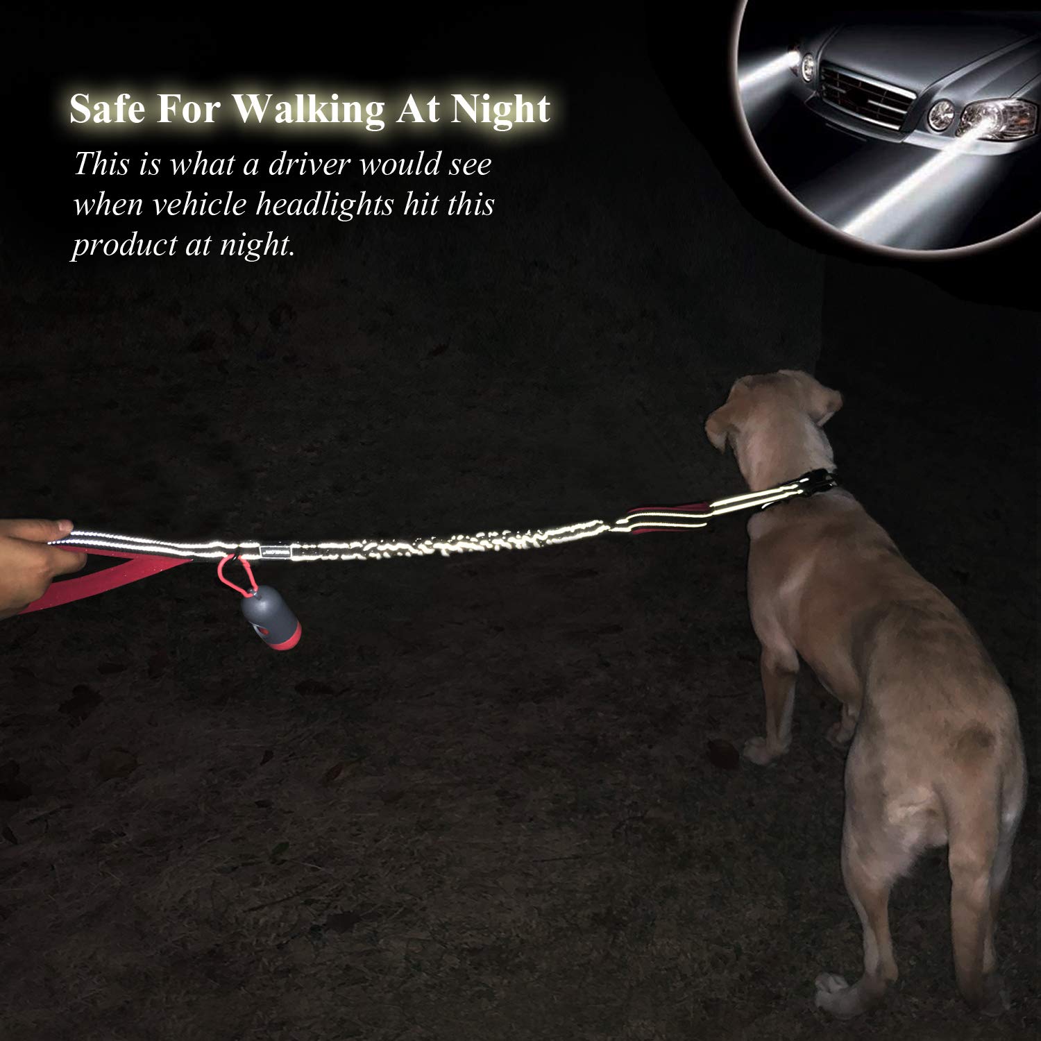 Vivaglory Heavy Duty Bungee Dog Leash, Dual Padded Handles No Pull Reflective Training Dog Leash With Traffic Handle For Medium