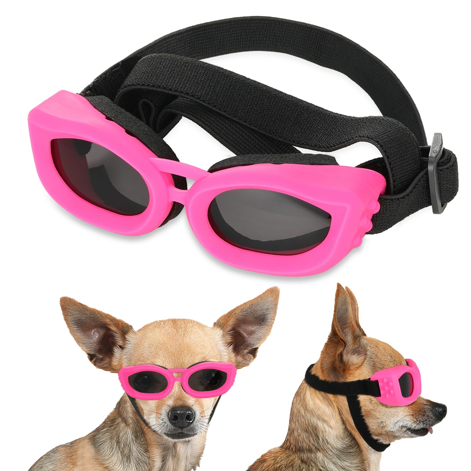Lewondr Dog Sunglasses Small Breed, Small Dog Goggles With Adjustable Straps, Uv/Wind/Dust/Fog Proof Dog Eye Protection Sunglass