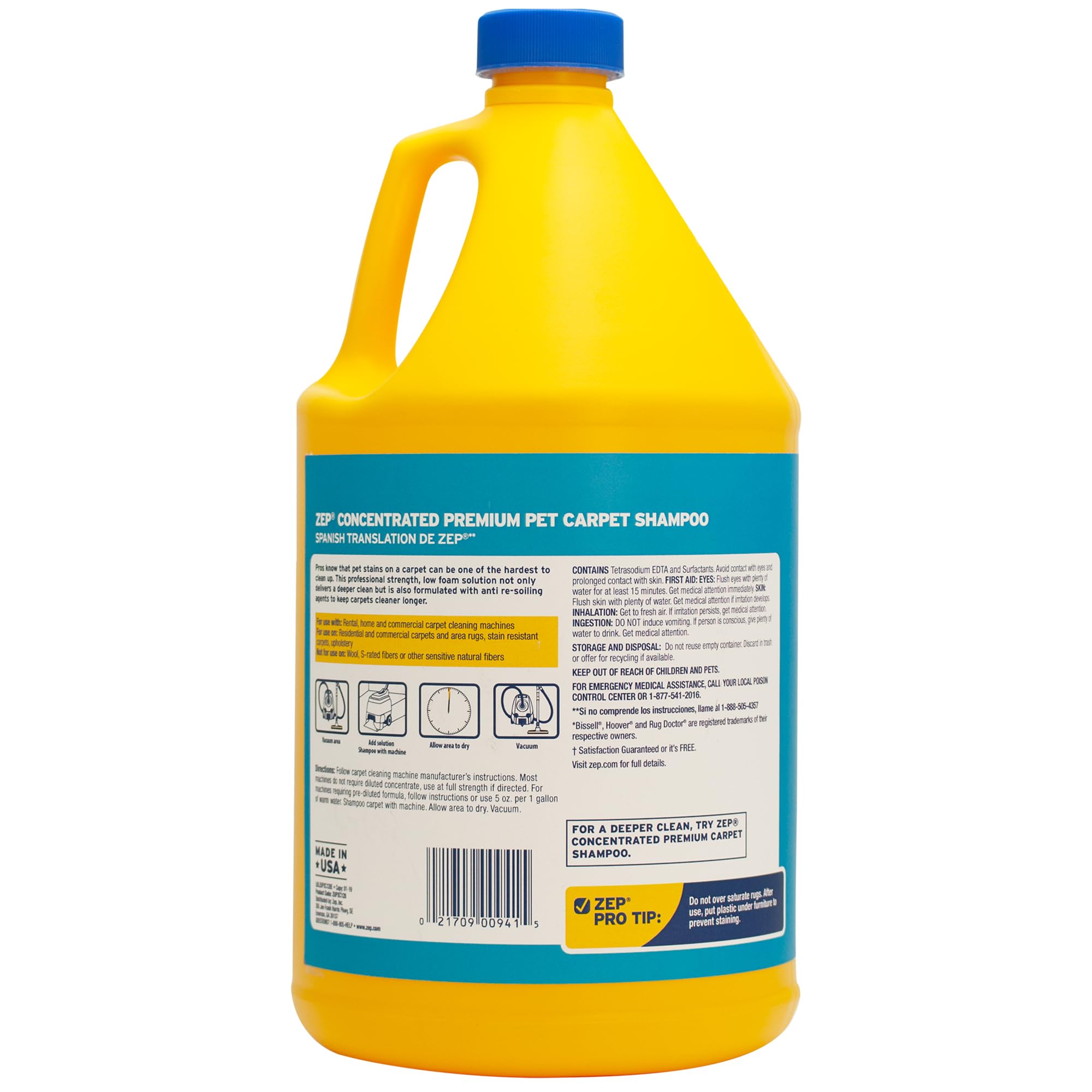 Zep Premium Pet Carpet Shampoo - 1 Gallon (Case Of 4) Zuppc128 - Concentrated Pro Formula Removes Tough Pet Stains And Odors