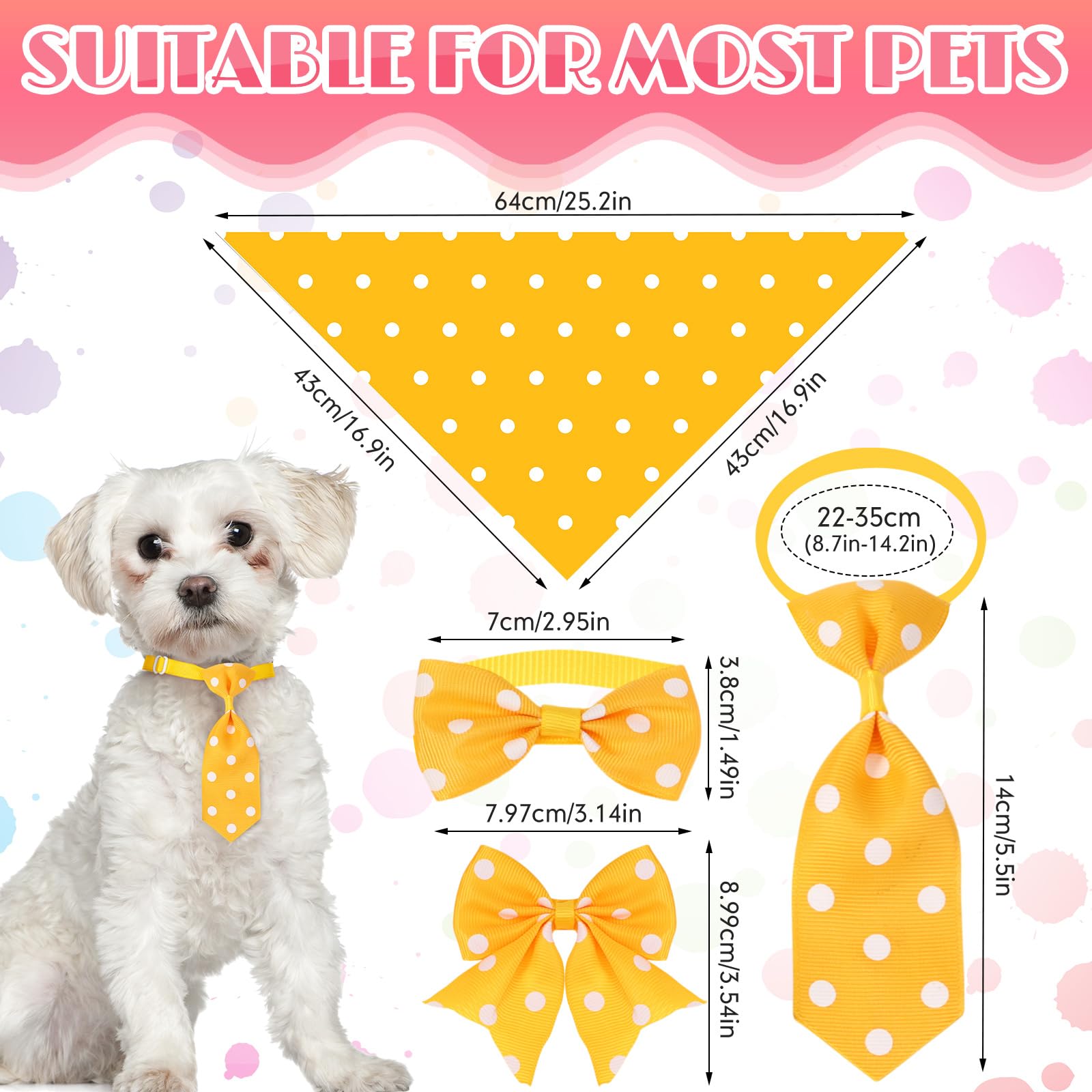 Reginary 120 Pcs Polka Dot Dog Bandanas Bulk Dog Bows Set Bow Ties Cat Scarf Colorful Washable Triangle Pet Kerchief Cute Bib Fo
