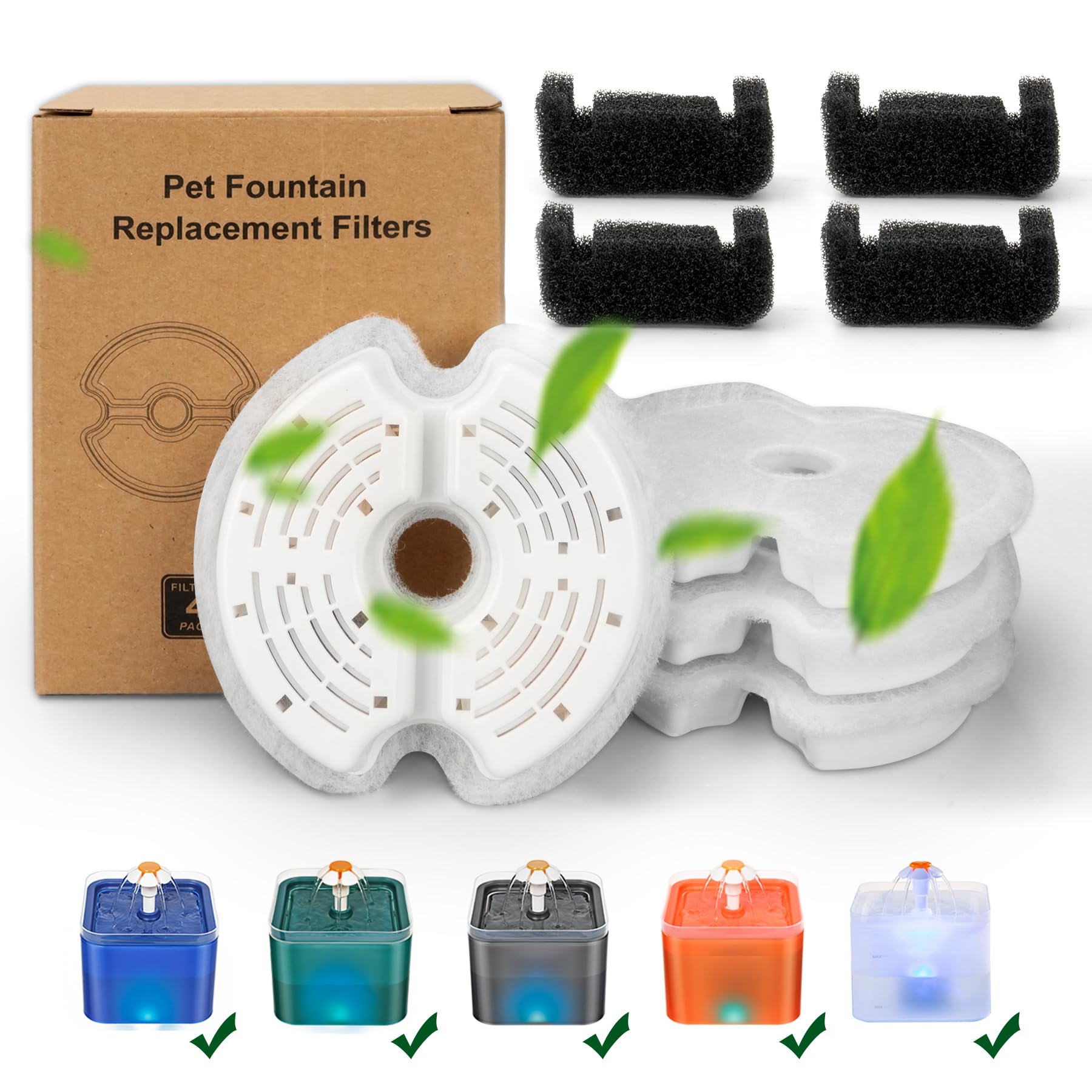 Cat Water Fountain Filter, Multiple Filtration Pet Water Fountain Replacement Filter,4 Cotton Activated Carbon Cat Fountain Filt