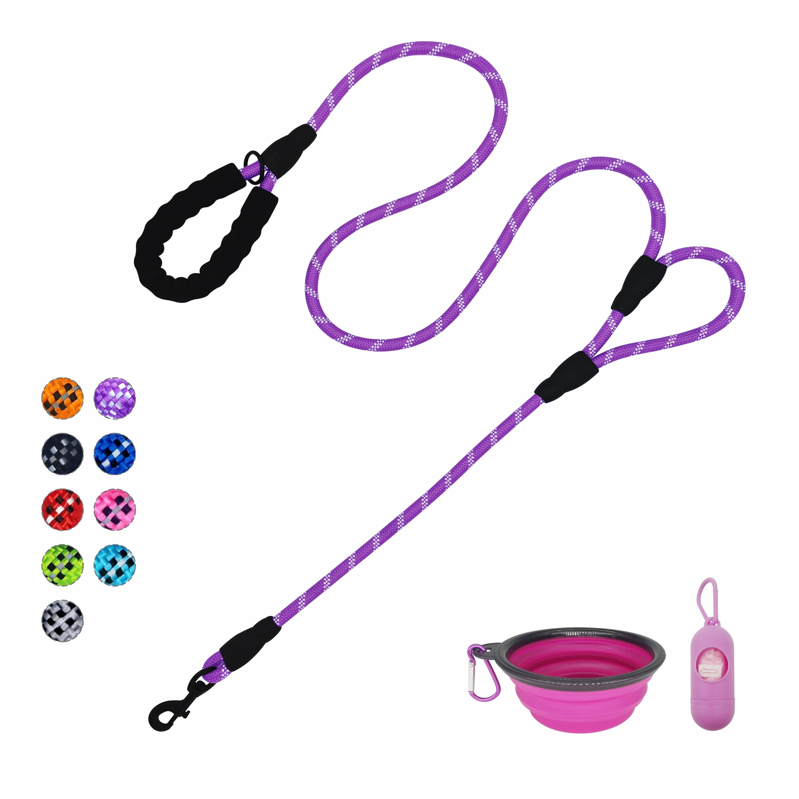 VOZRELS Dog Leash Heavy Duty 6ft, Double Handle Dog Leash with Padded Handle for Traffic Control, Reflective Rope Leashes for La