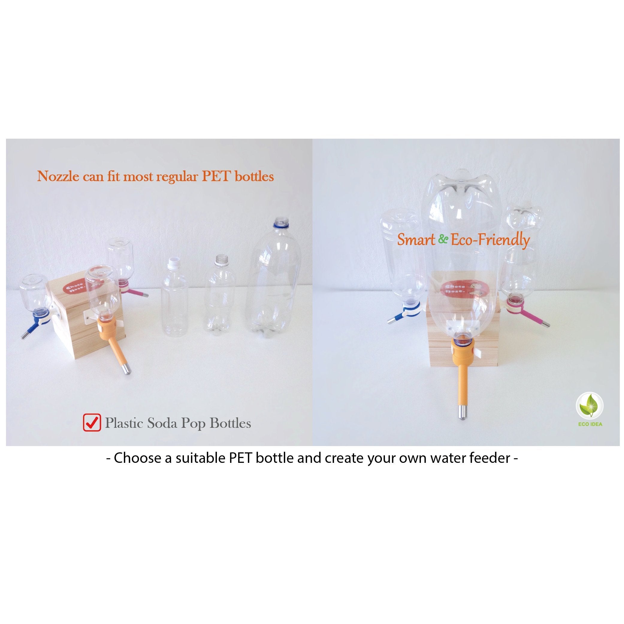 Choco Nose Patented No-Drip Dog Water Bottle/Feeder For Dogs/Cats And Other Small-Medium Sized Animals - For Cages, Crates Or Wall Mount. 10.2 Oz. Mess Free Leak-Proof Nozzle 16Mm, Orange (C590)