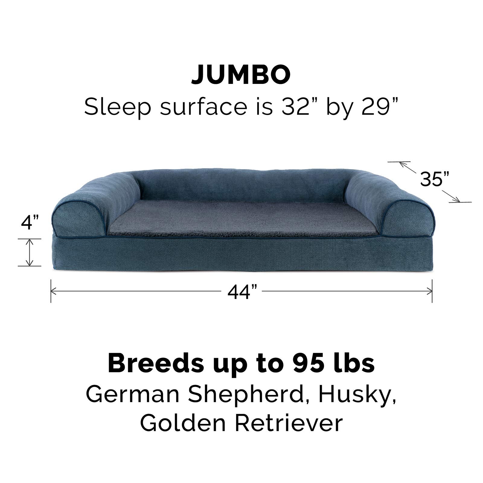 Furhaven Memory Foam Dog Bed for Large Dogs w/ Removable Bolsters & Washable Cover, For Dogs Up to 95 lbs - Sherpa & Chenille So