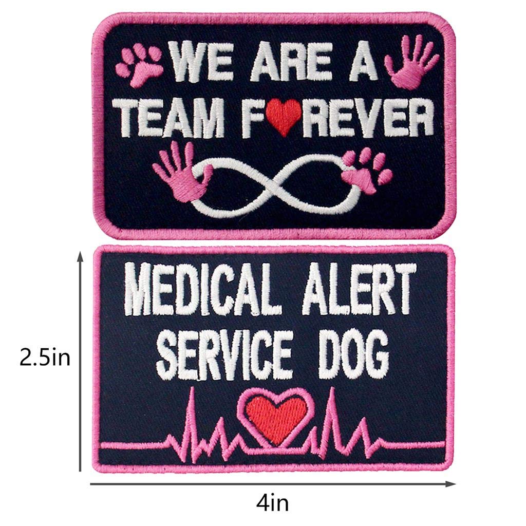 Service Dog Medical Not All Disabilities Are Visible Alert Vest/Harnesses Morale Tactical Patch Embroidered Badge Fastener Hook & Loop Emblem, 6 Pcs, Pink