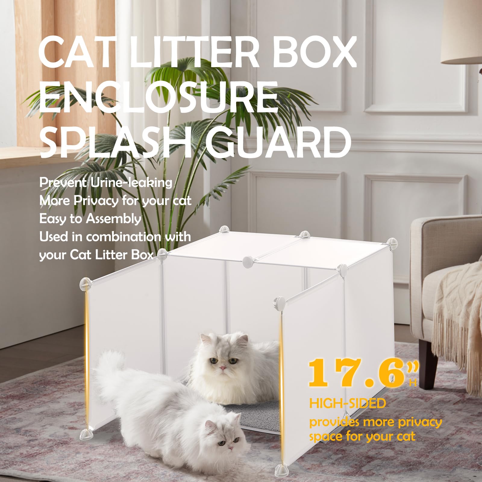 Meexpaws Cat Litter Box Enclosure Splash Guard Xxl 27.9L    27.9W X 31.5H Inch, Light Weight Plastic Sheets With Cat Litter Mat