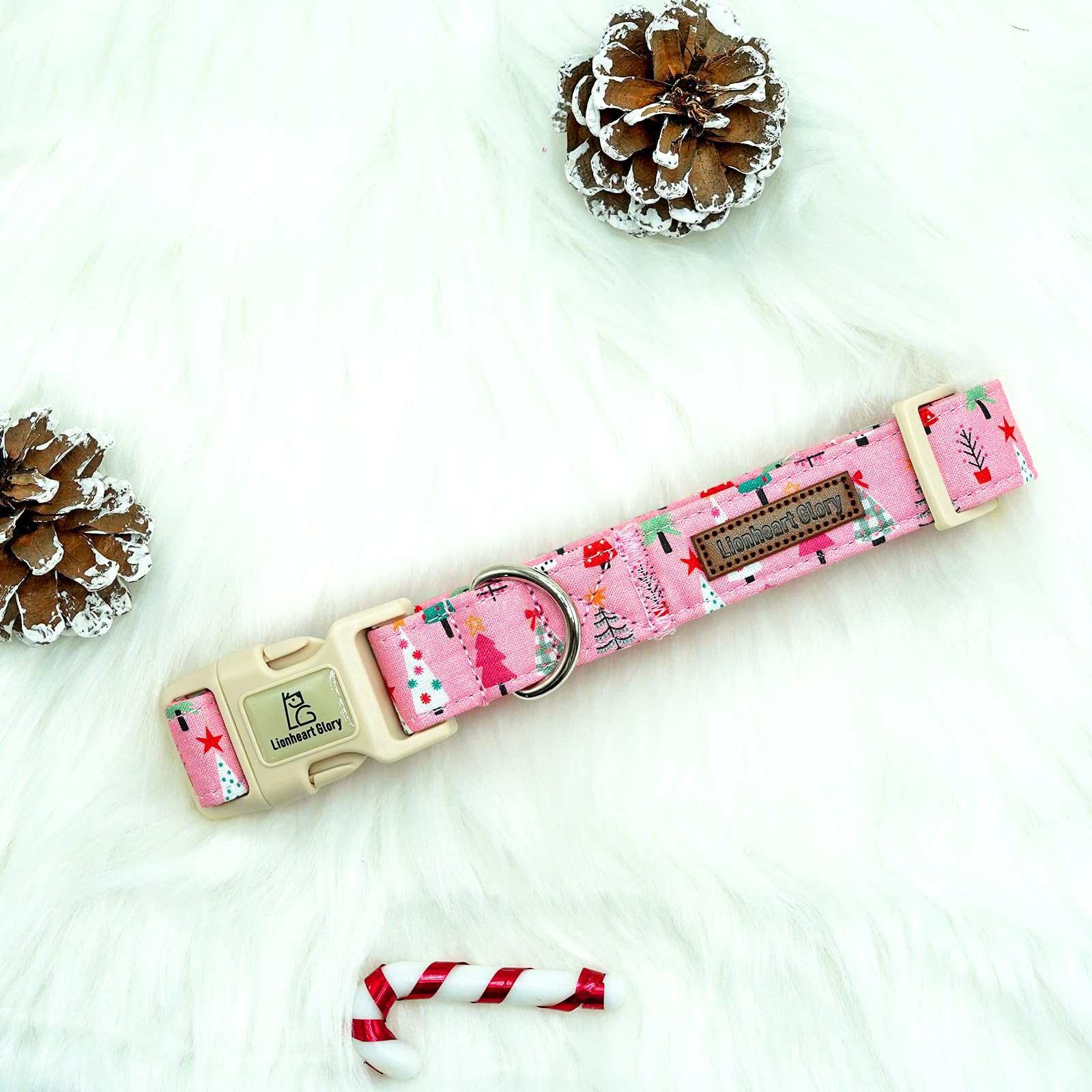 Lionheart Glory Christmas Dog Collar, Pink Christmas Tree Adjustable Soft Comfortable Collar For Medium Dogs For Girls Or Boys