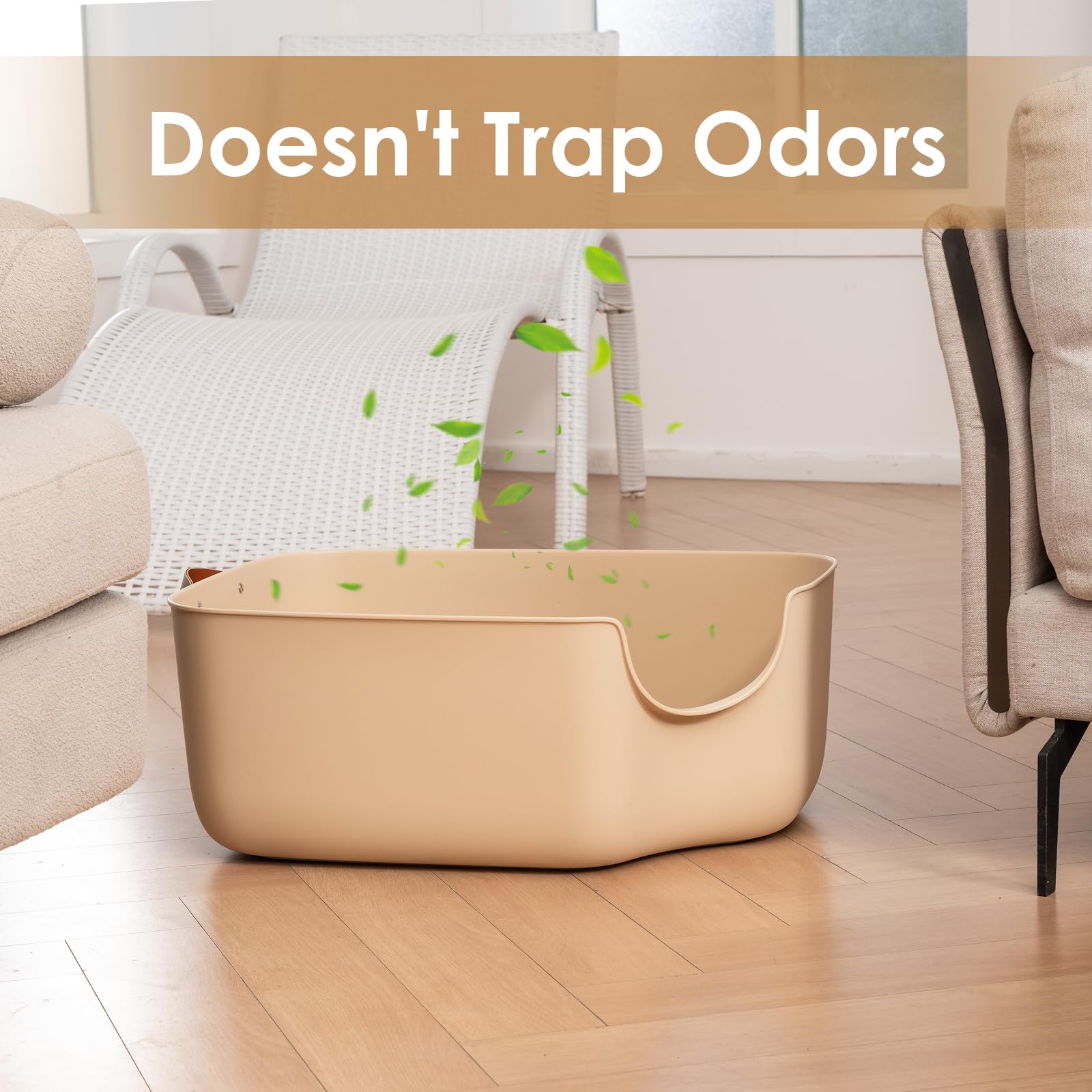 Olurrsia Large Cat Litter Box, Cat Litter Pan For Big Cats With Leather Side Handle & Litter Scoop - 22'' L X 16'' W X 8.8'' H,