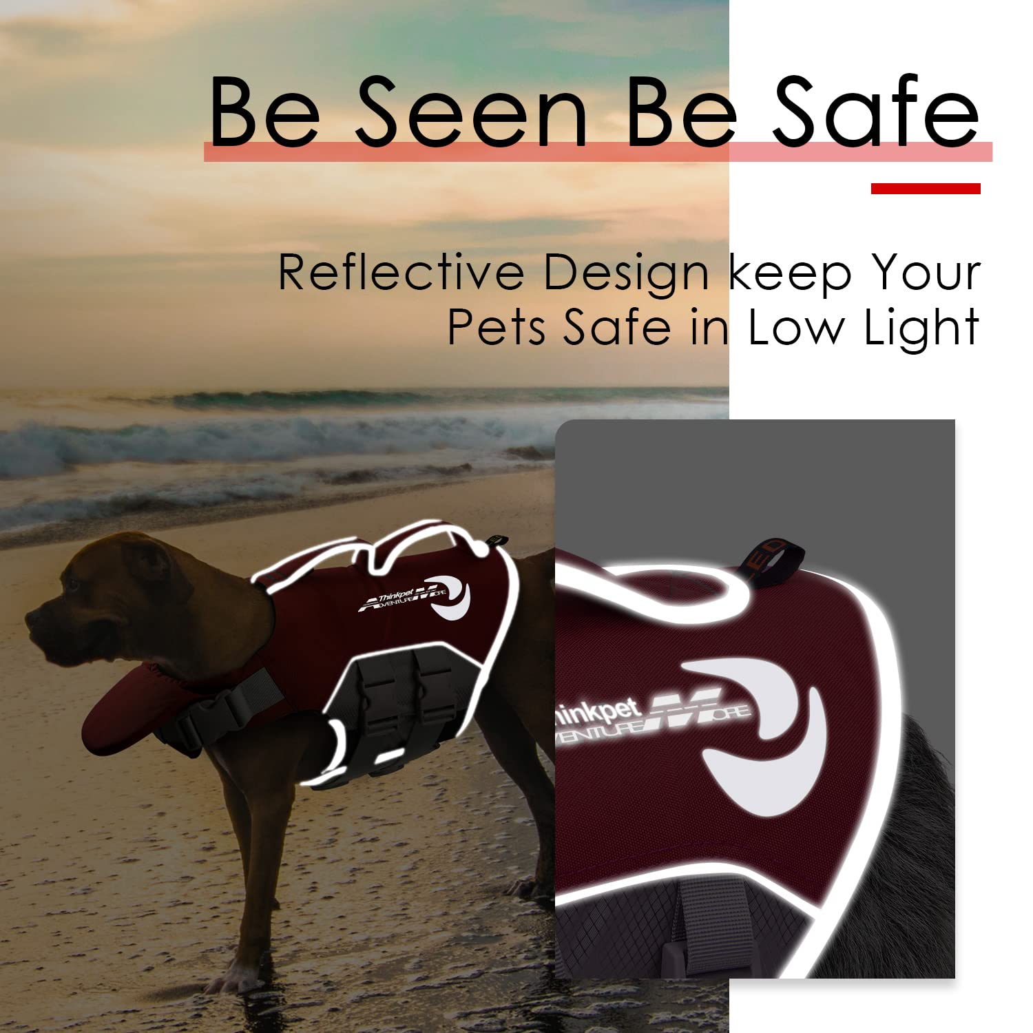 Thinkpet Dog Life Jacket Reflective Lifesaver Floating Vest Adjustable Red