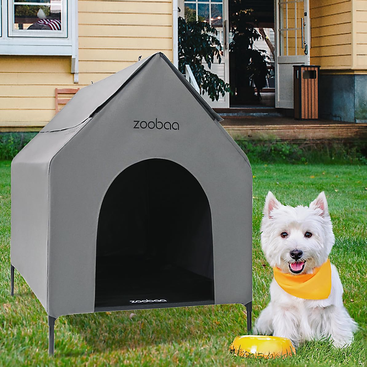 Zooba 29 2-in-1 Dog House for Medium Dogs, Elevted Dog House Outdoor/Indoor, Weatherproof Elevated Pet Shelter, Breathable Mesh 