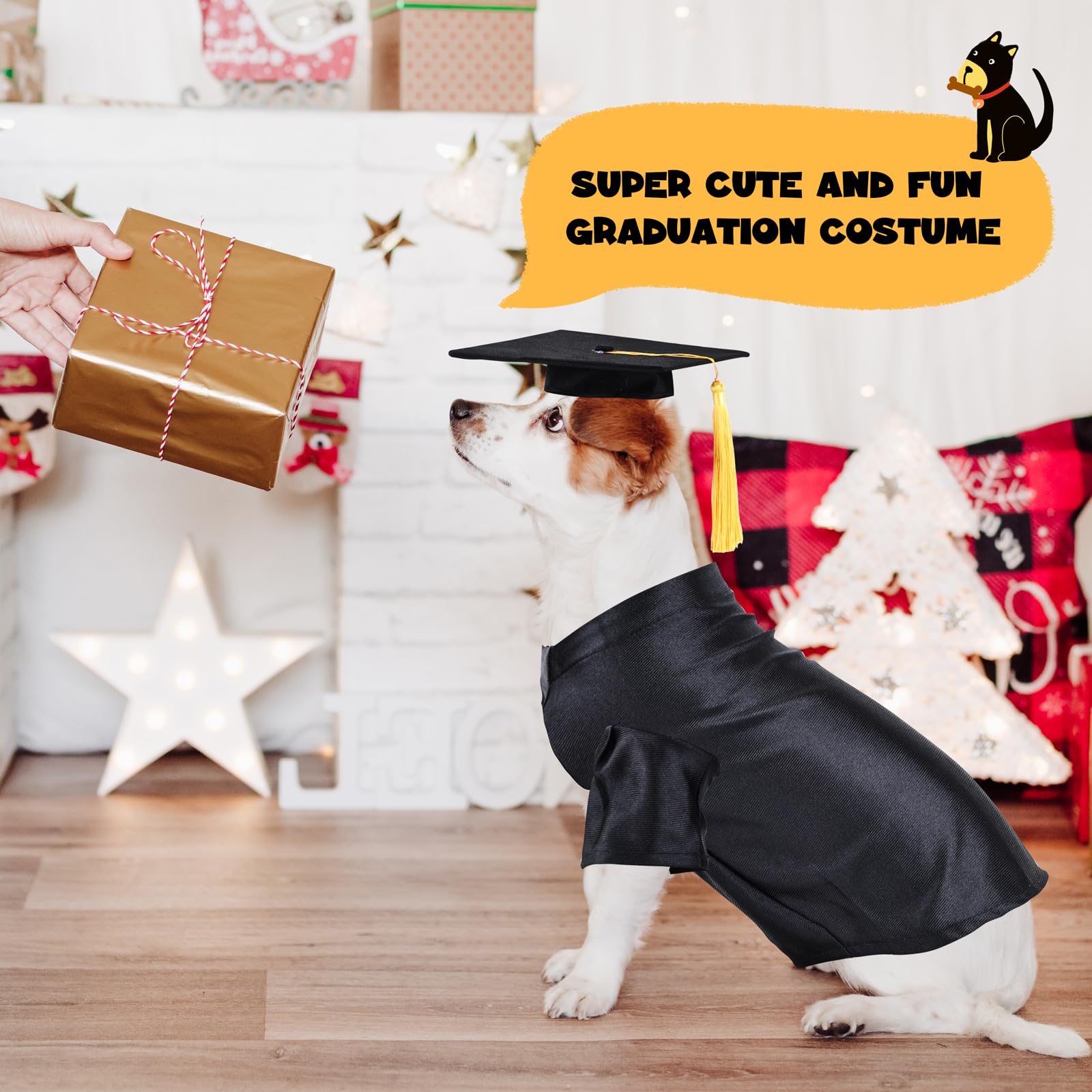 Dog Graduation Cap And Gown, Dogs Cats Graduation Holiday Halloween Costume Accessory(Black,X-Large)