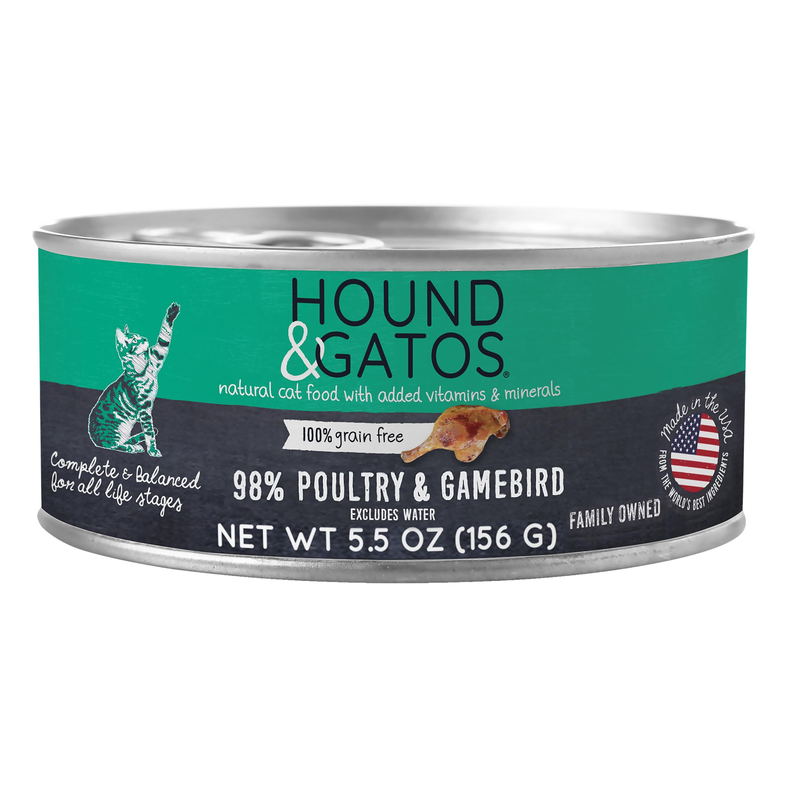 Hound & Gatos Wet Cat Food, 98% Poultry & Gamebird, Grain Free Pate Cat Food, Real Meat, High Protein, Limited Ingredients, No A