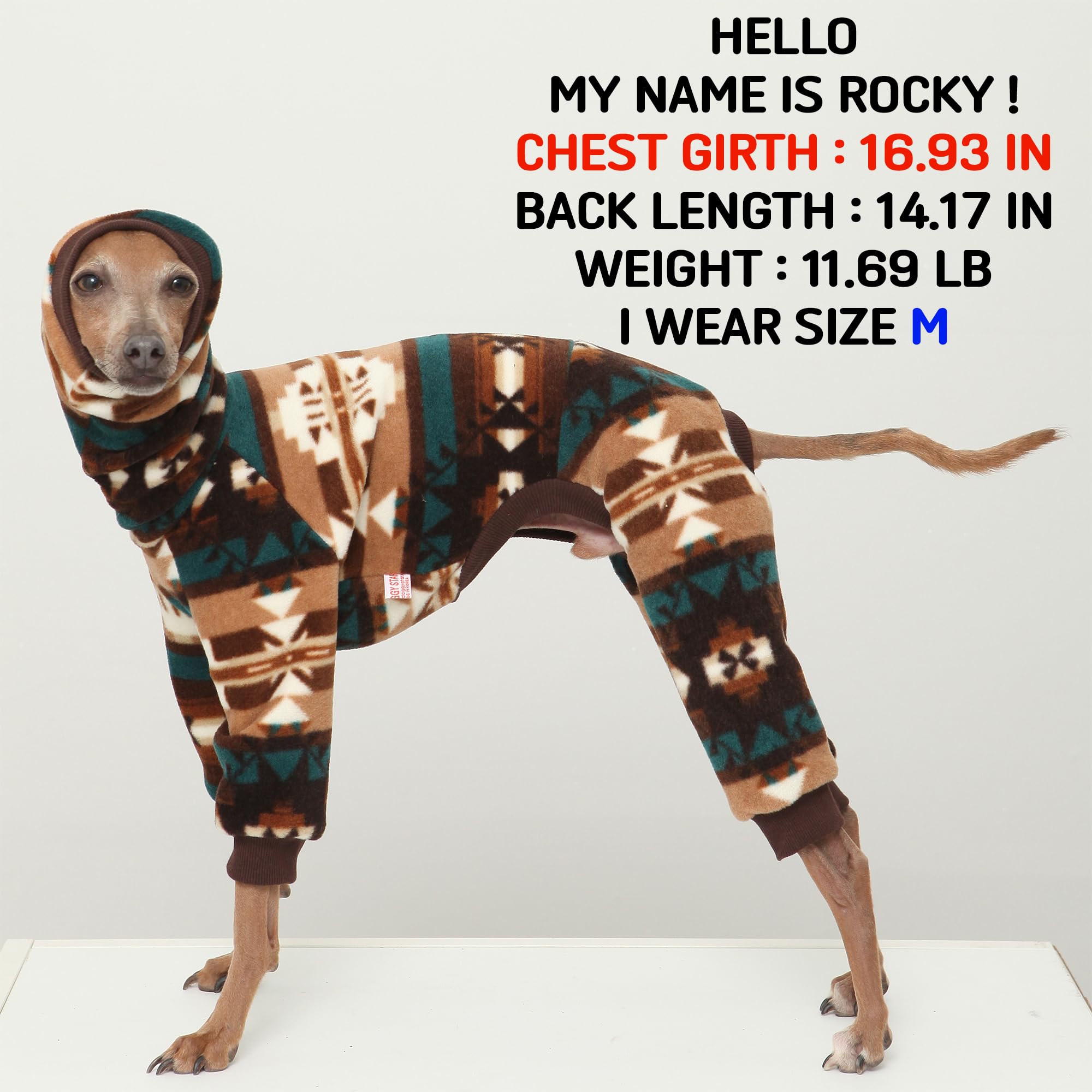 D DOGGY STAR Italian Greyhound Sweater Turtleneck Outfit Nordic Fleece Onesie Clothes Whippet for Dog Coat (M,Brown Nordic)