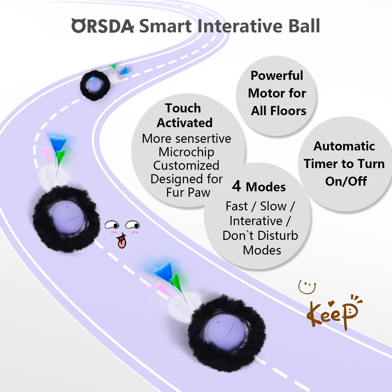 ORSDA Cat Toys, Interactive Activated Moving Ball in 7 Holes Mat, Automatic Fast Rolling Ball, Hide and Seek Toys for Indoor Cat