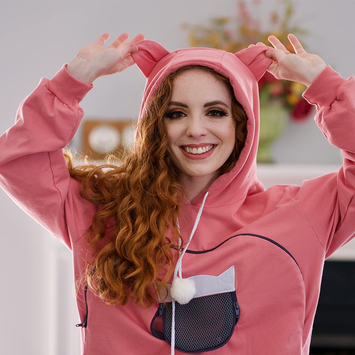 Alyc Unisex Hoodies Pet Holder Cat Dog Large Pouch Carriers Pullover With Cat Printing Sweatshirt (Light Pink-Xl)