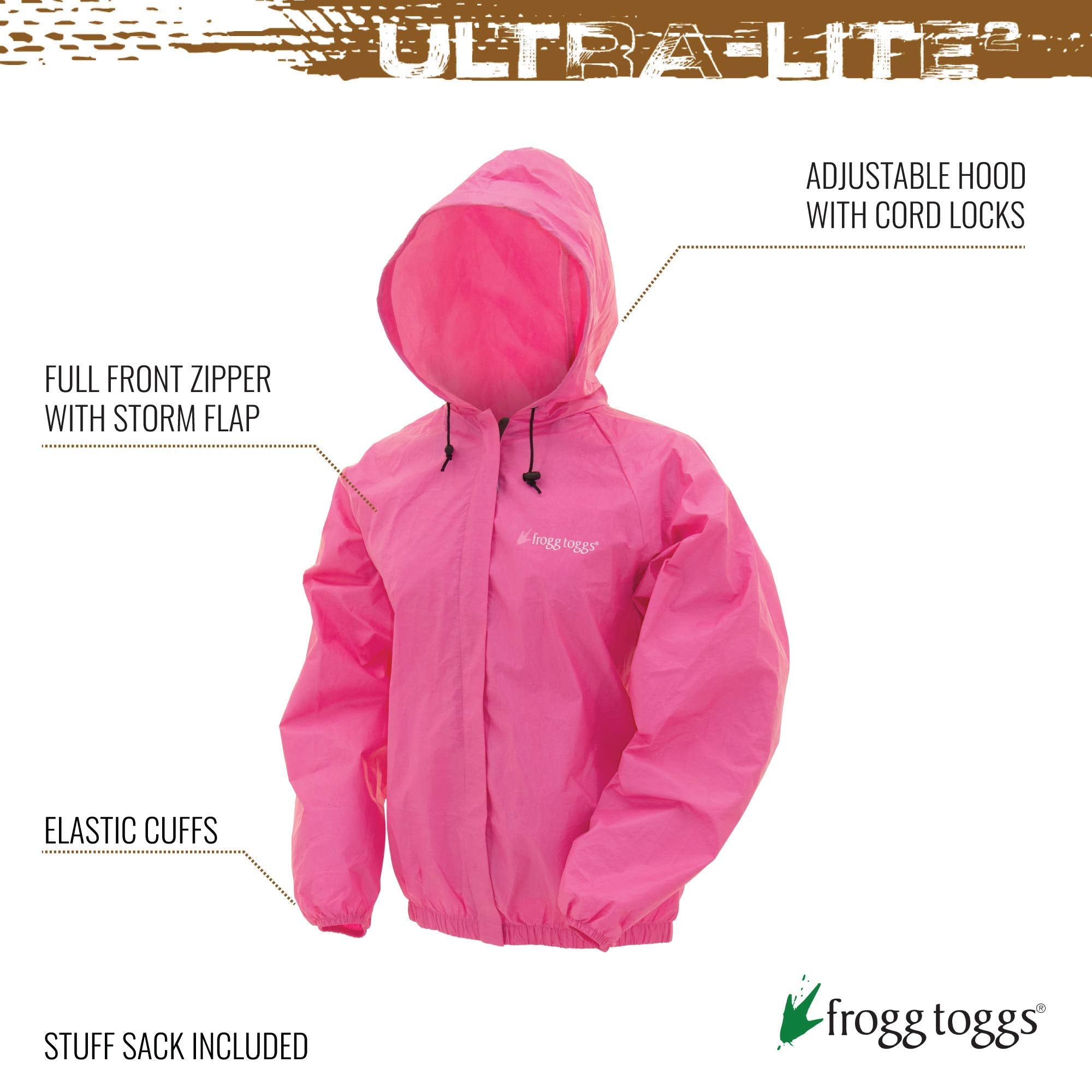 Frogg Toggs Womens Standard Ultra-Lite2 Waterproof Breathable Rain Jacket, Pink, Medium