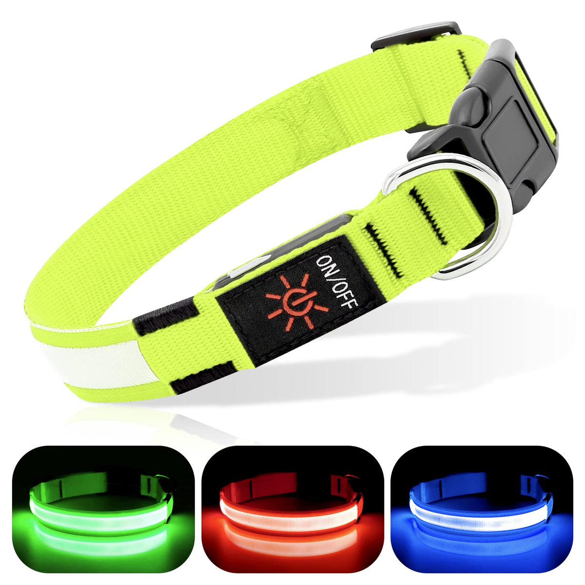 Bseen Light Up Dog Collars - Rechargeable Led Dog Collar, Adjustable Dog Glow Collar, Reflective Pet Collar, Flashing Dog Lights For Night Walking (Neon Green, Large)