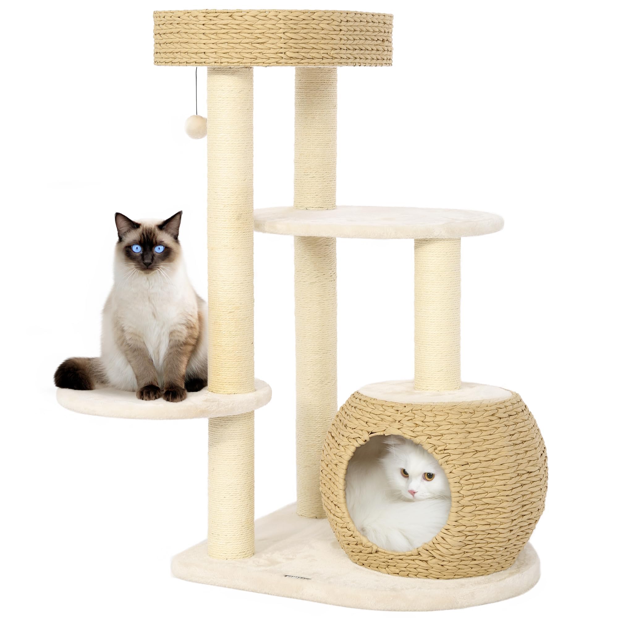 Kamaboko Modern Cat Tree, 39'' Tall Cat Trees For Indoor Cats, Cat Condo Natural Sisal With Scratching Posts, Hand-Woven Tower &