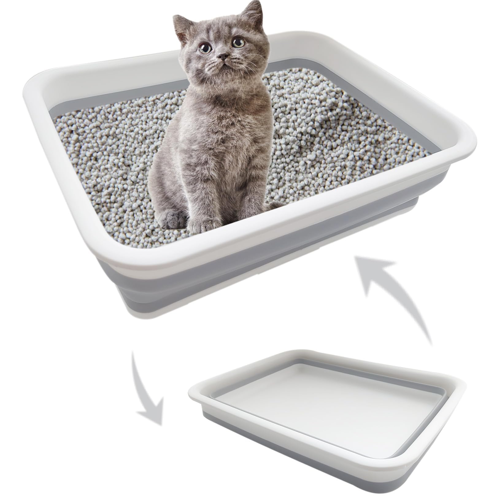 Chuyouan Collapsible Small Cat Litter Box, 14.6 X 10.6 X 4.8 Inch Open Waterproof Low Entry Kitten Potty Pan Semi-Enclosed Pet T