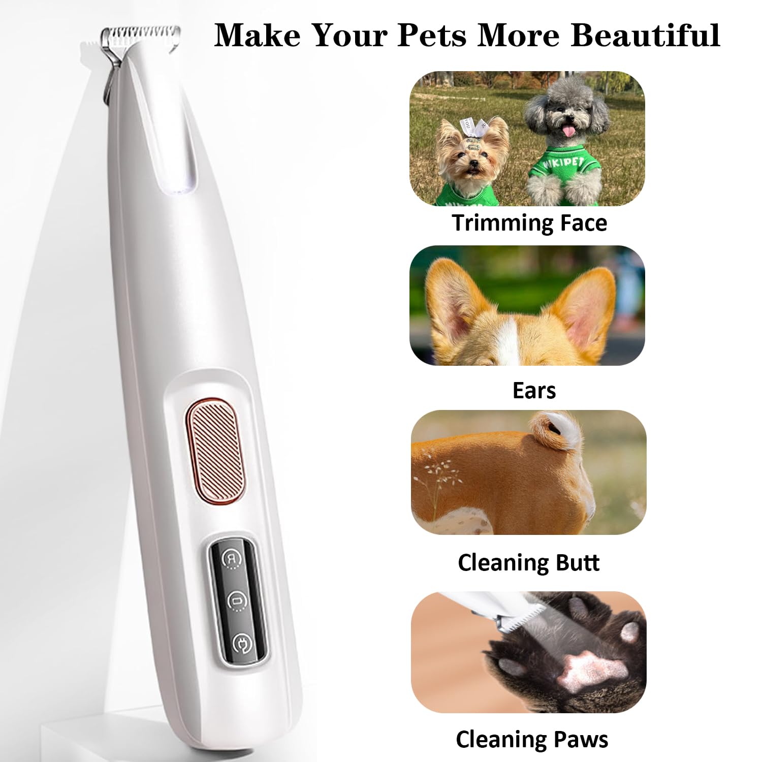 Cofiabby Electric Paw Trimmer For Dogs & Cats - Ultra Quiet Rechargeable Clipper With Led Light, 2 Wide Blades, Waterproof For P