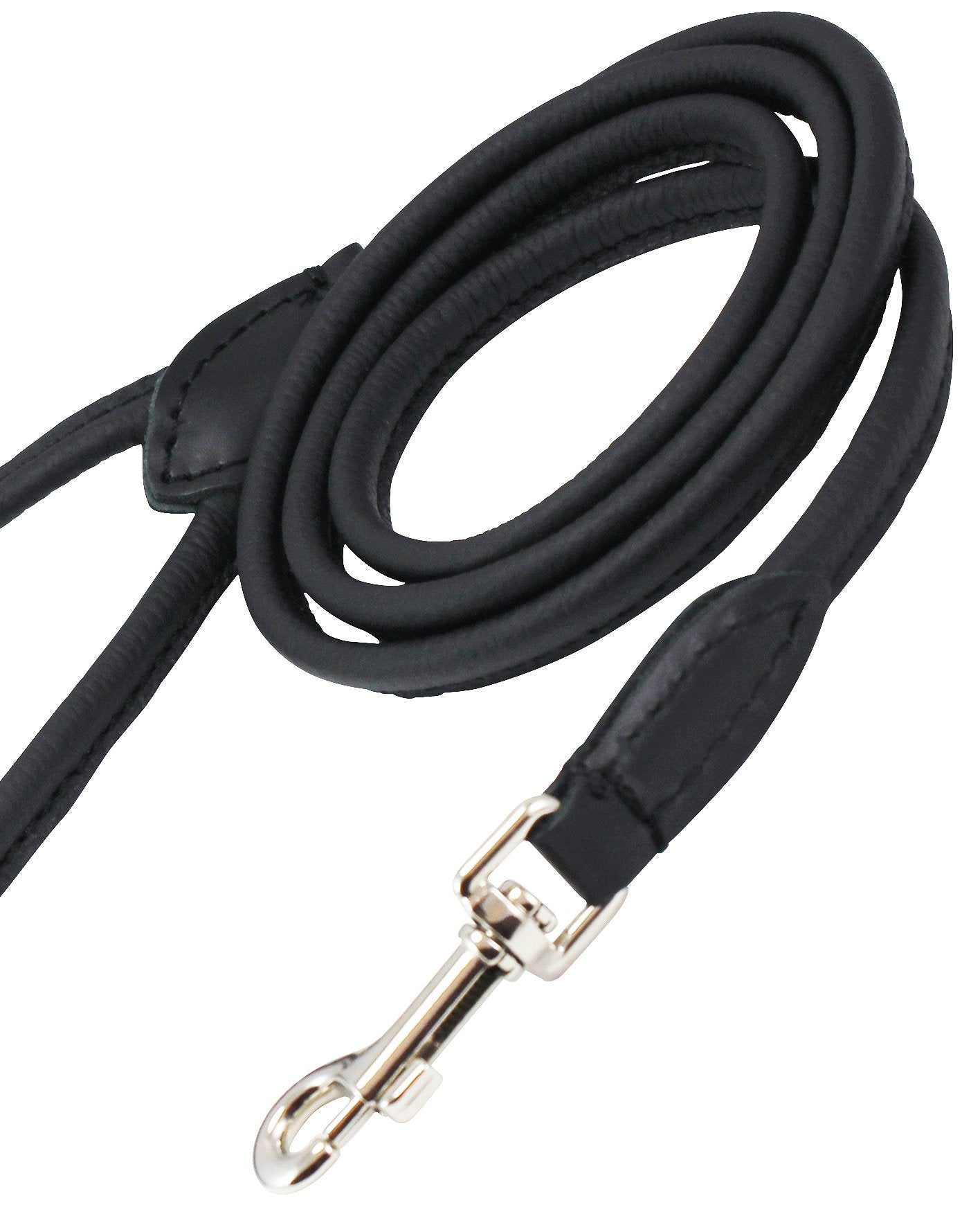 Dogs My Love 4Ft Long Round Genuine Rolled Leather Dog Leash Black (X-Small: 1/4')