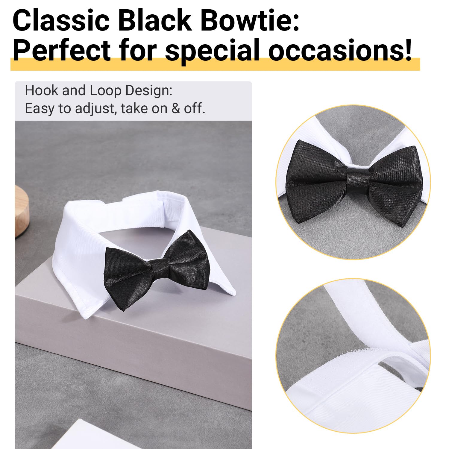 Black Bow Tie Dog Collar, Segarty Cute Tux Dog Bowtie With Handcrafted Adjustable White Collar Formal Pet Cats Puppies Necktie For Small Medium Boy Dog Wedding Birthday Gift