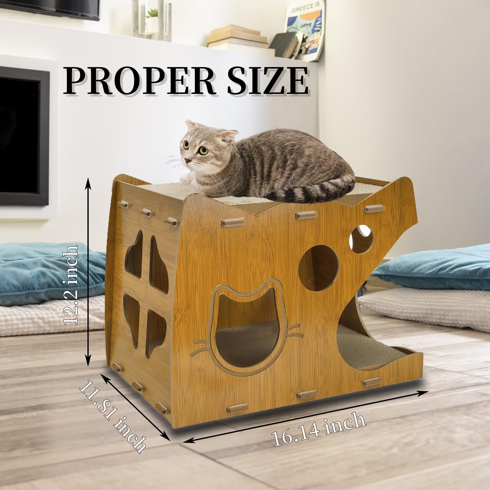 Wringkit 2-Level Cat Scratcher House, 2 In 1 Cat Cardboard House With Scratching Pads, Large Cat House Lounge For Indoor Cats To