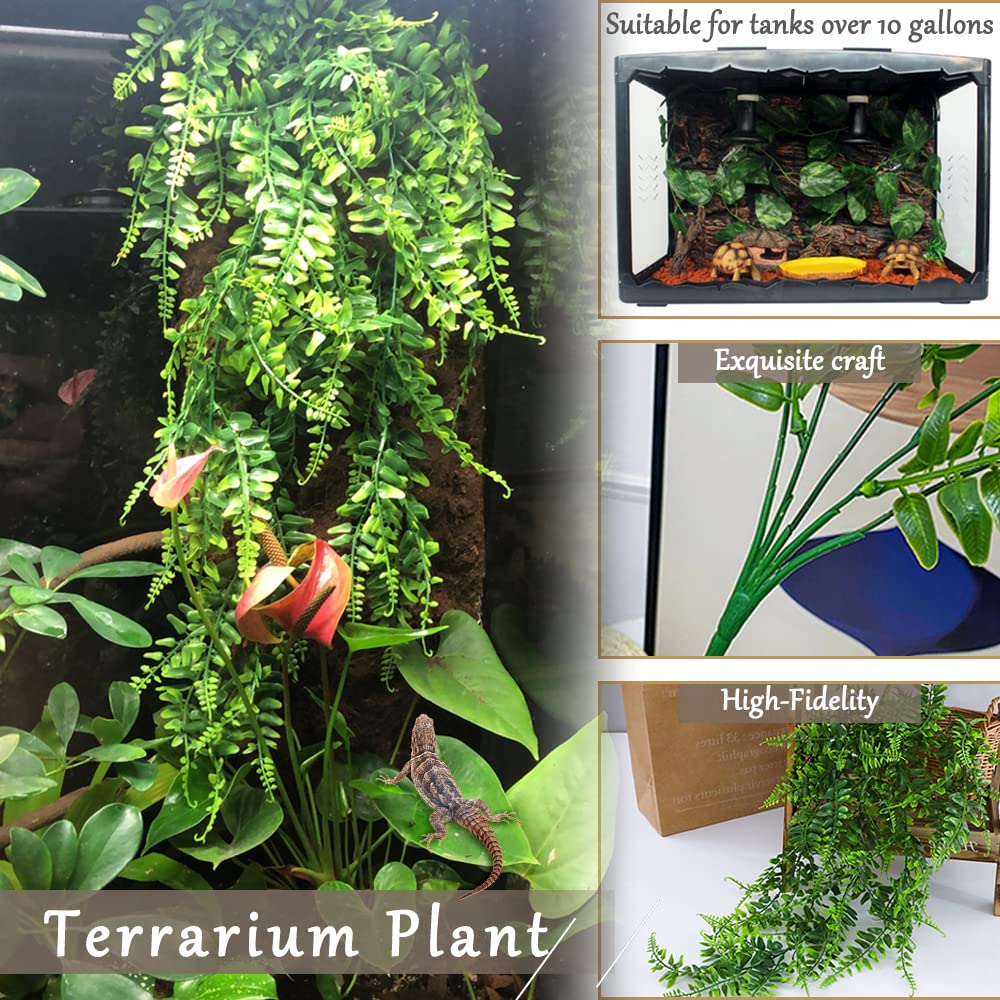 Hamiledyi Reptile Plants Bendable Jungle Climbing Vine Terrarium Branch Flexible Plastic Leaves Hanging Pet Habitat Decoration For Bearded Dragon Lizard Gecko Frog Snake Tank Accessories Decor