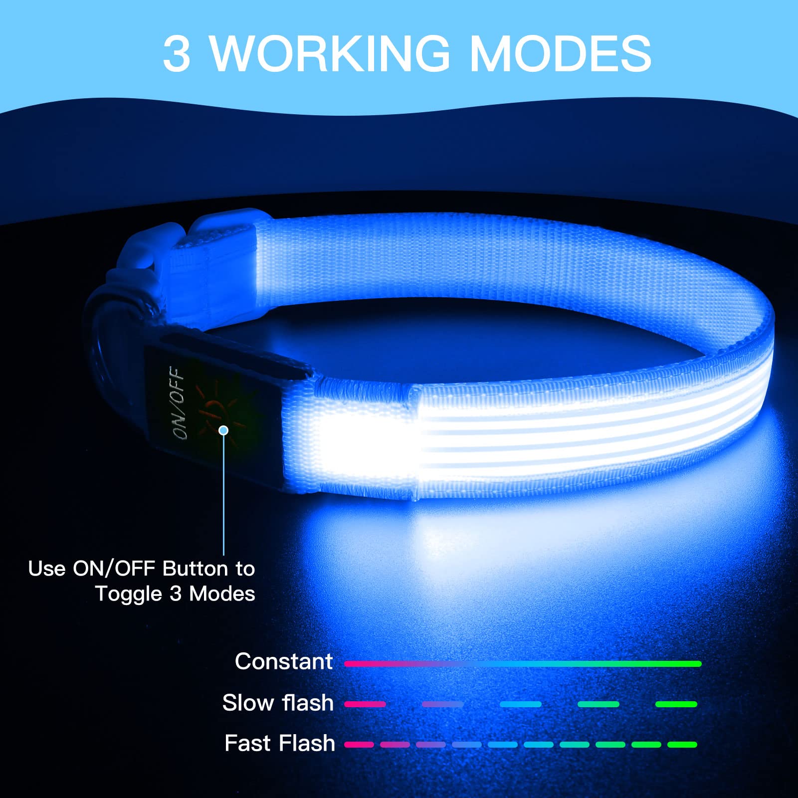 Yfbrite Light Up Dog Collar, Rechargeable Led Dog Collar, Flashing Dog Collar, Adjustable Reflective Dog Collar Safety Glowing A