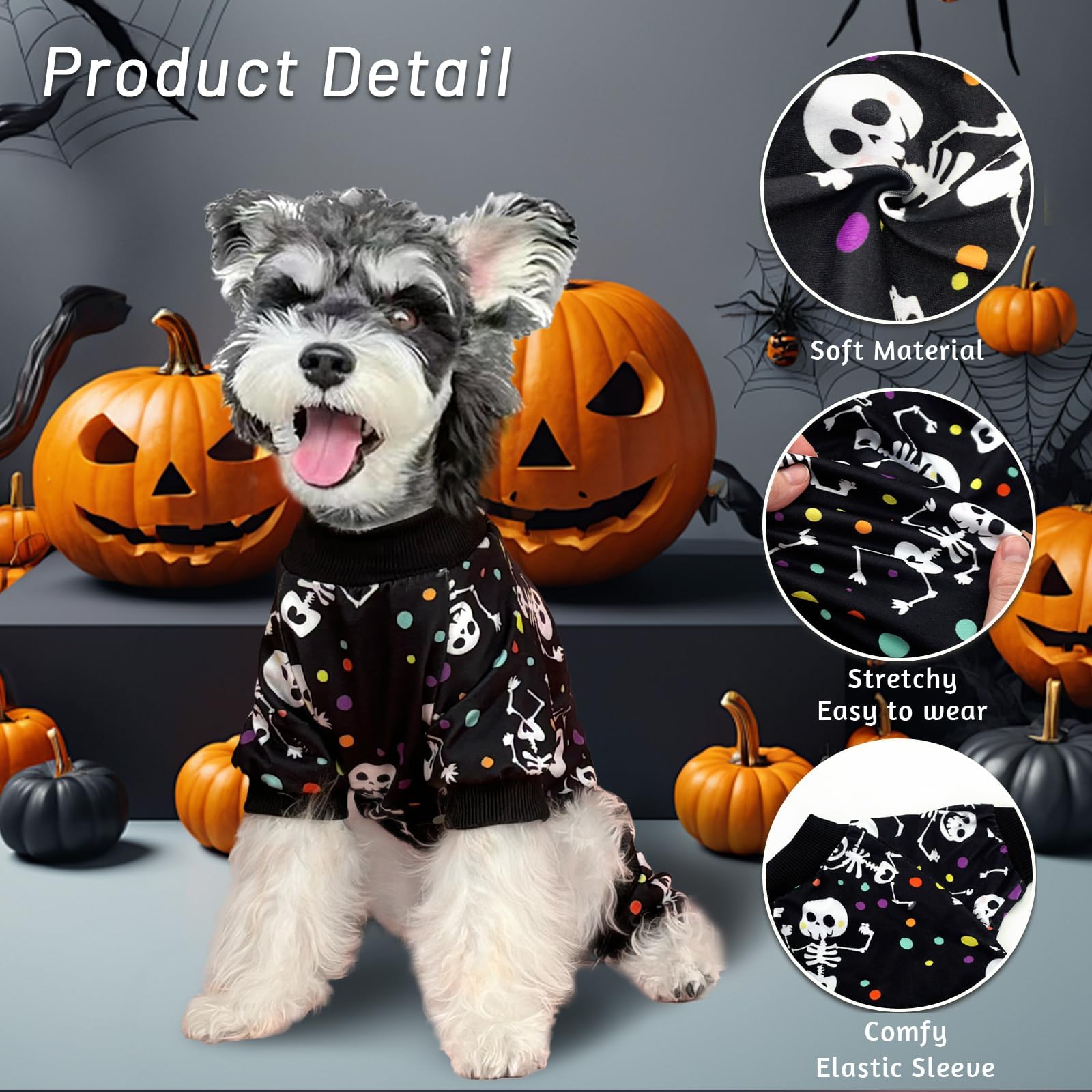 Xpudac Dog Halloween Pajamas For Small Medium Dogs Skull Costume Soft Puppy Clothes Pet Outfit Cat Jumpsuits, X-Small