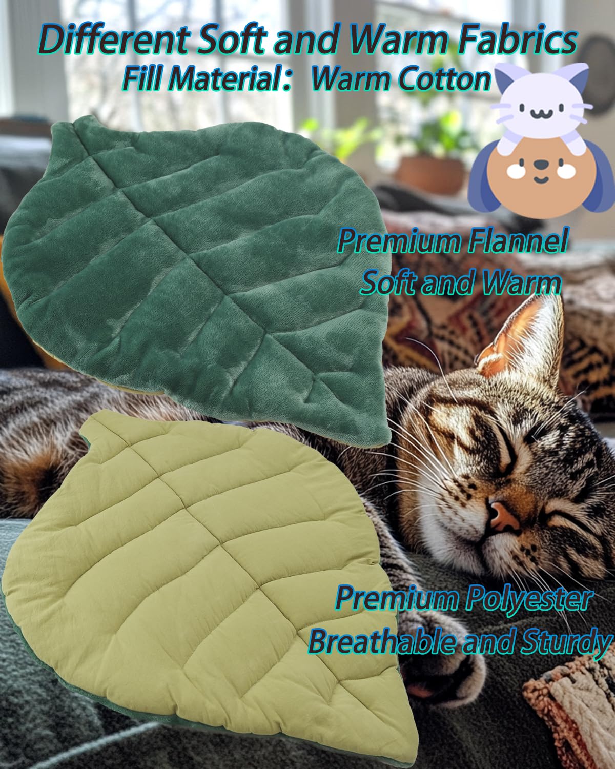Rzxlszy Cat Mat Self Warming Cat Bed 26''X20'' Leaf Shaped Cotton Soft Warm Pet Pad Blanket For Indoor Bed Couch Sofa Floors Cat
