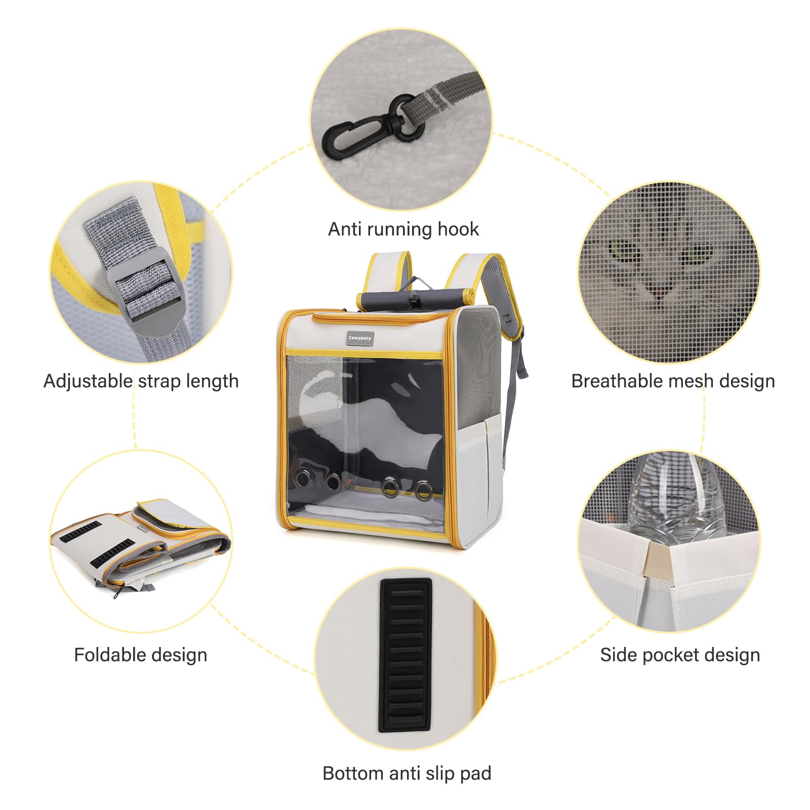 Cawypety Cat Backpack Carrier, Collapsible And Breathability Cat Carrier Large For Cat Under 16 Lbs, Dog And Small Pet Carrier B