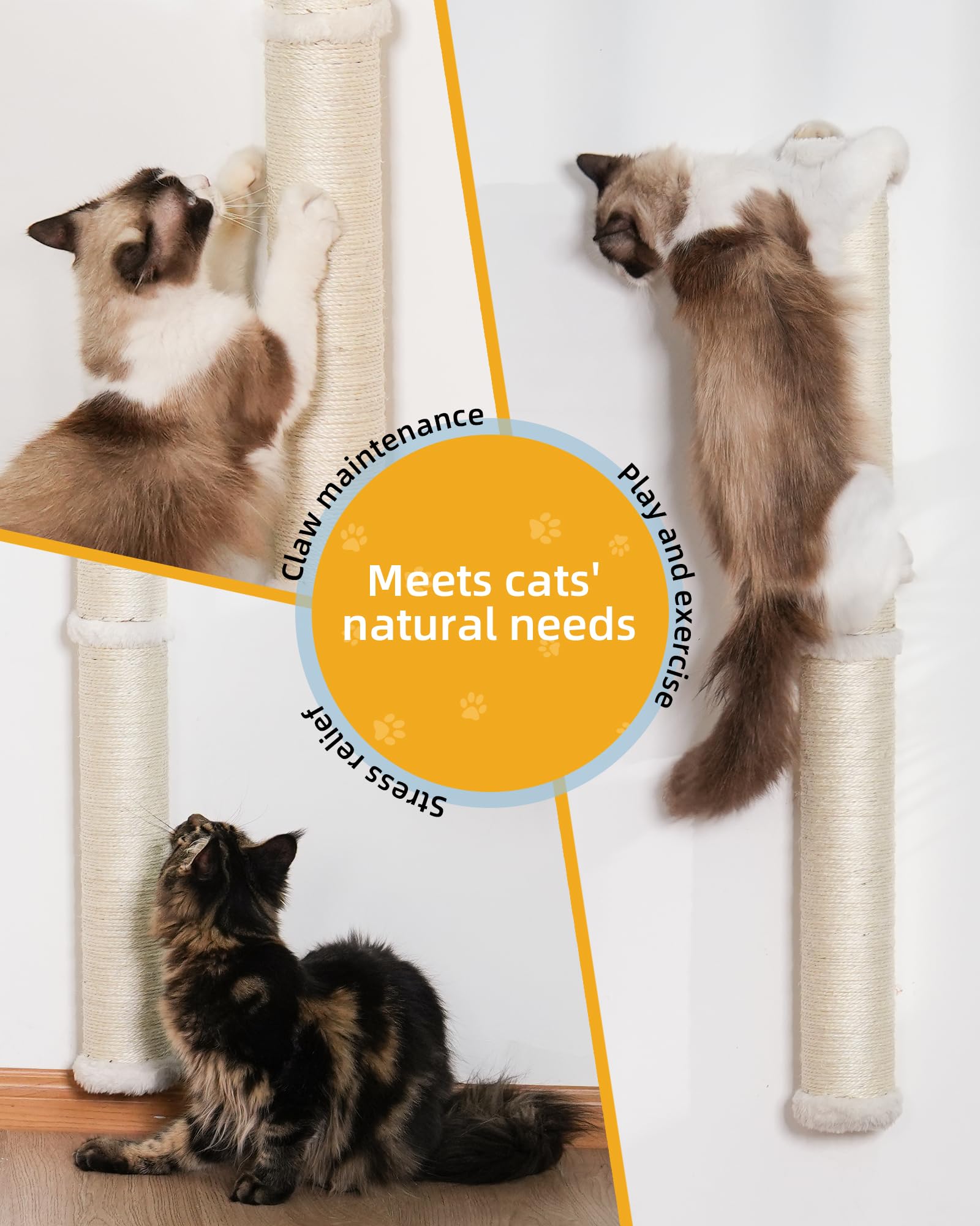 34'' Cat Wall Scratcher, 2-Pack, Long Sisal Scratching Post, Wall Mounted Cat Furniture For Indoor Large Adult Cats
