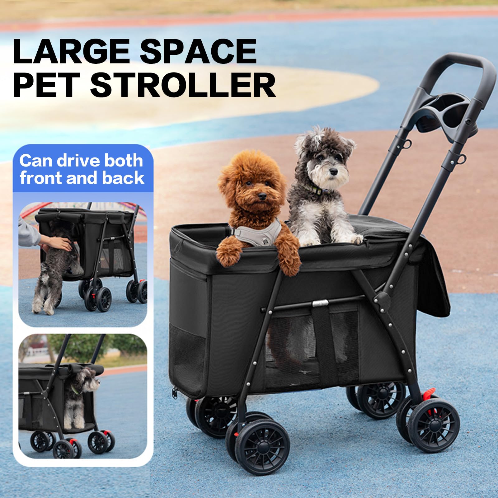 Pet Stroller Cat Dog Stroller Travel Folding Pet Carriers(Black)