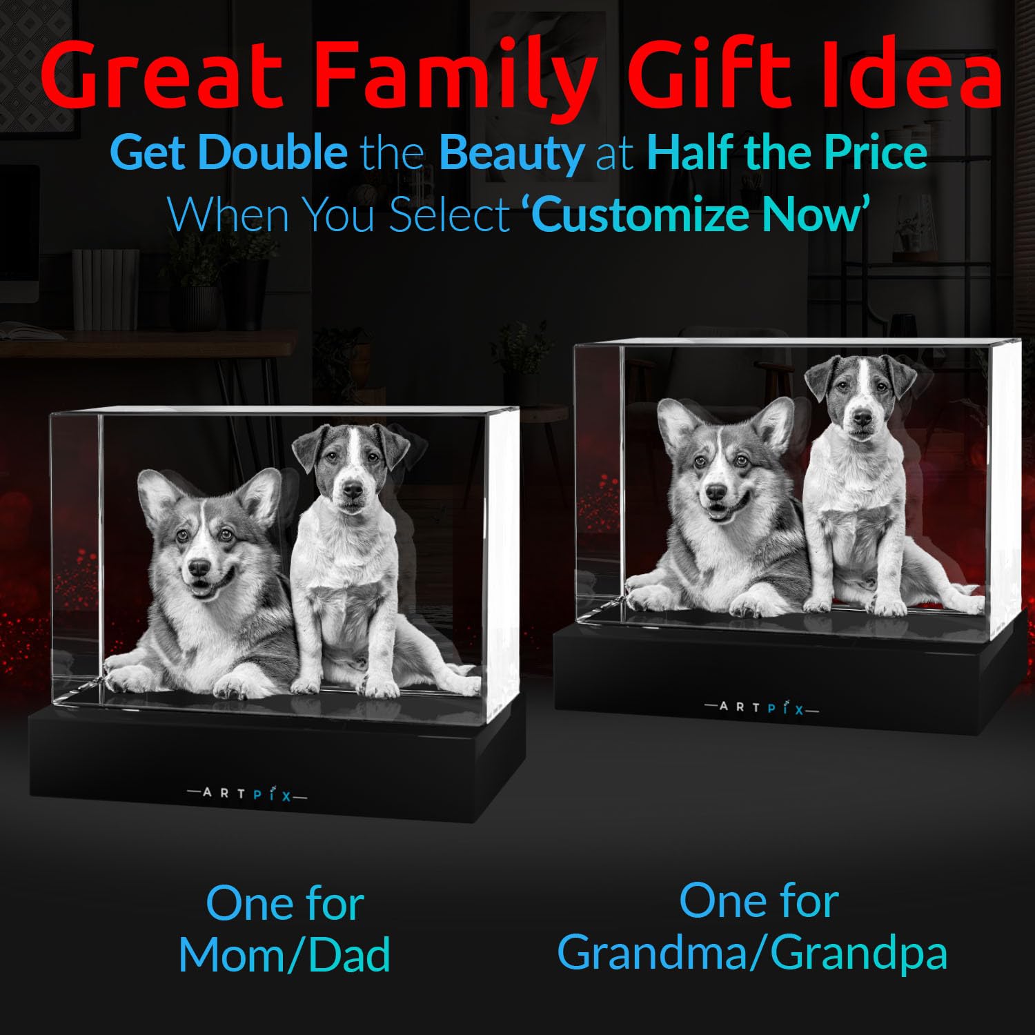 Artpix 3D Crystal Photo, Customized Dog Memorial Gifts With Your Own Photo For Dog Lovers, Pet Owners, 3D Laser Etched Picture,