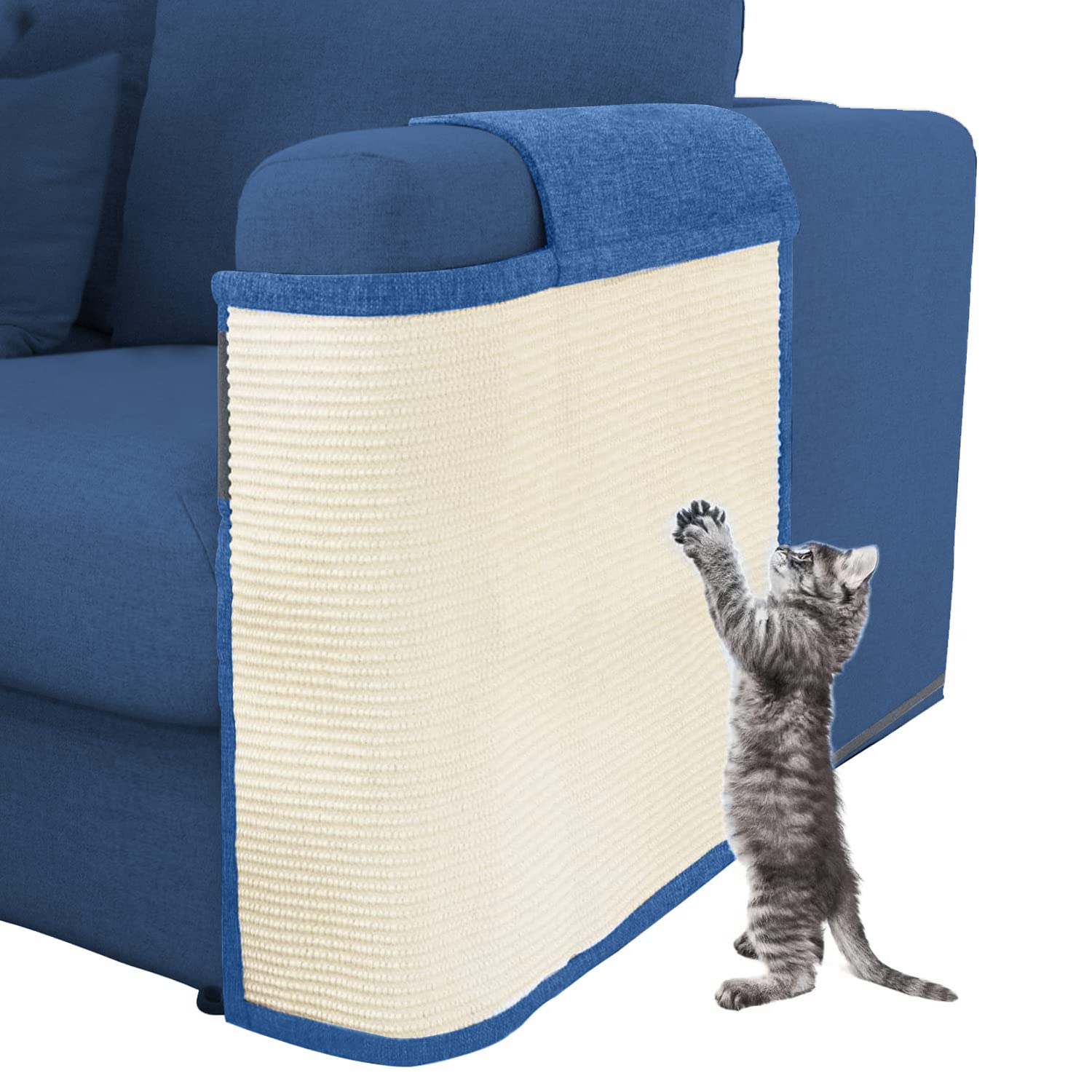 Cat Scratch Furniture Protector With Natural Sisal For Protecting Couch Sofa Chair Furniture (Dark Blue, Left Hand)
