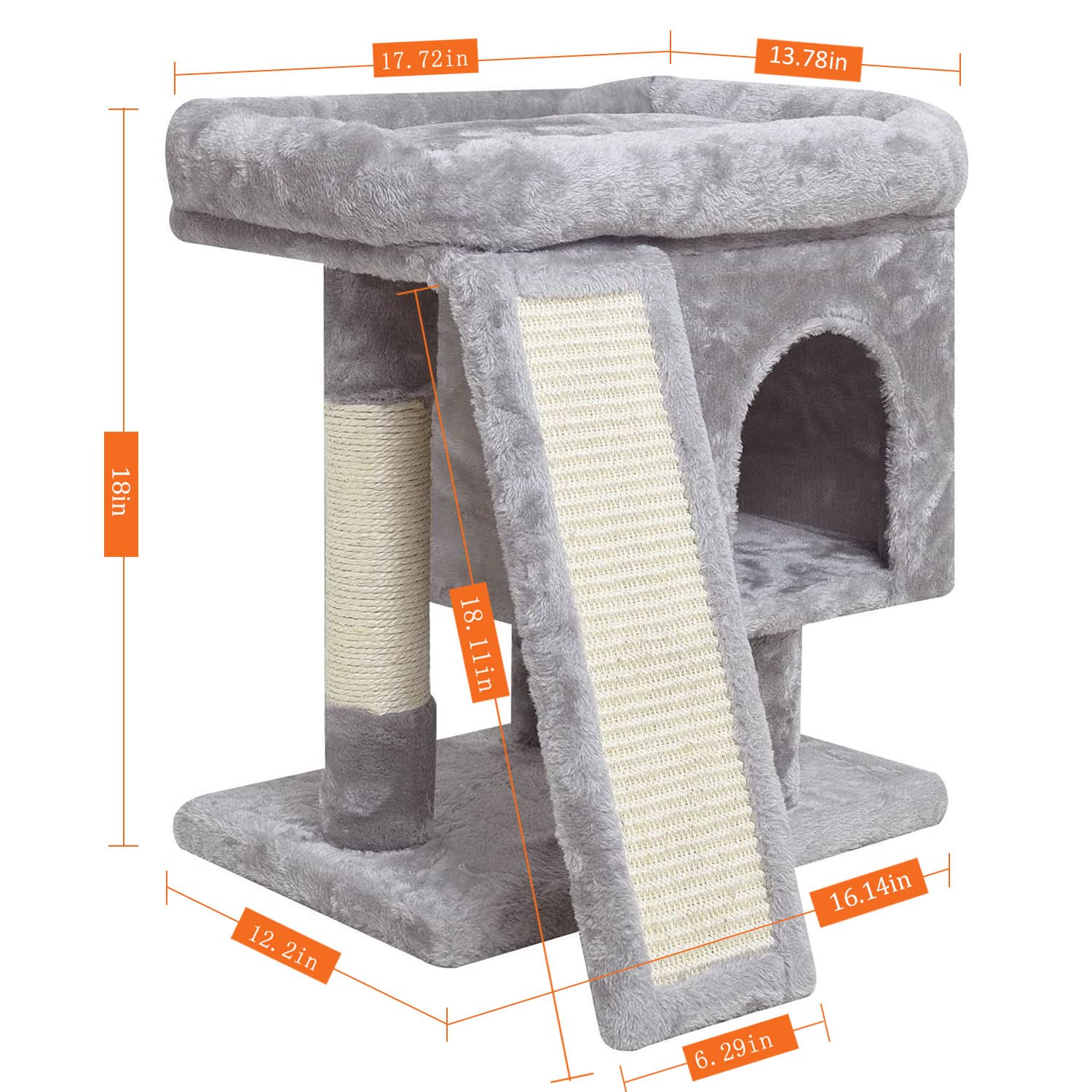Syandlvy Small Cat Tree For Indoor Cats, Cat Tower With Scratching Post, Modern Activity House For Large Cats, Condo With Board, Kittens Cave (Light Grey)