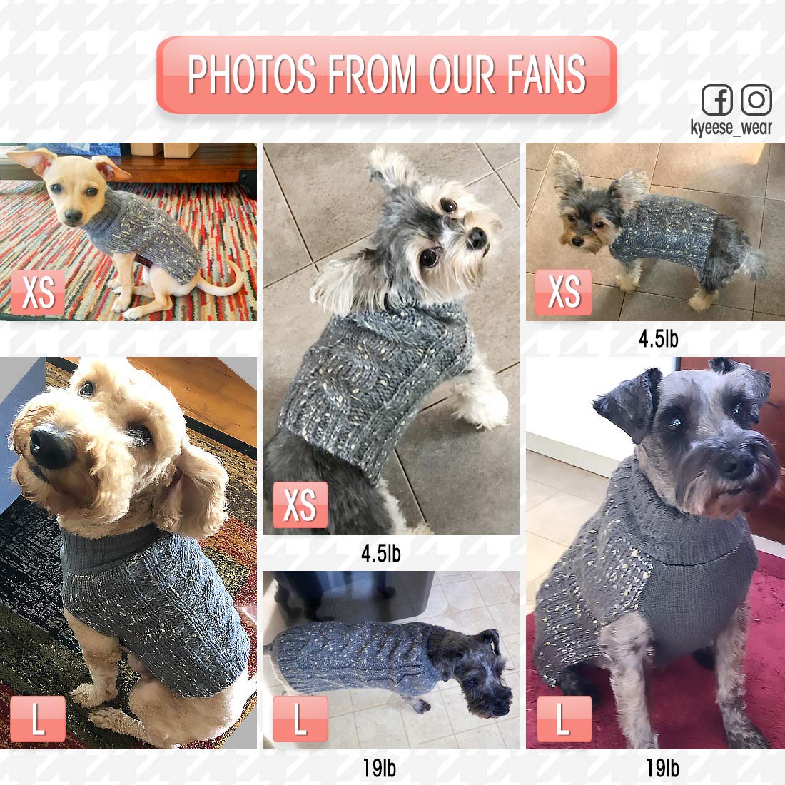 Kyeese Dog Sweater For Small Medium Dogs Knit Pullover Doggie Sweater Warm Pet Sweater For Fall Winter With Golden Yarn Decors Grey